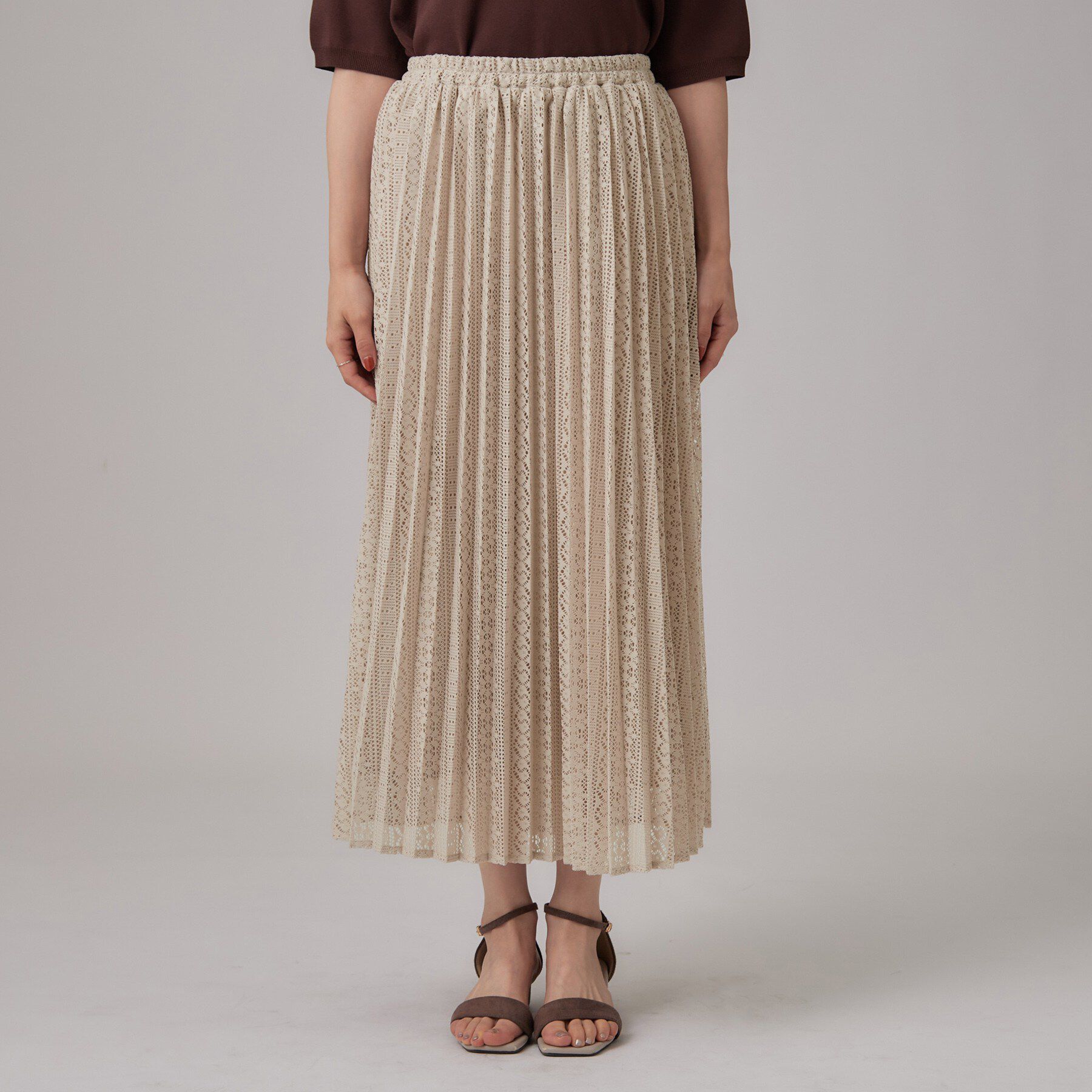 SHOO･LA･RUE「【S－LL】軽やかにゆれる 上品レースプリーツスカート」|スカート|