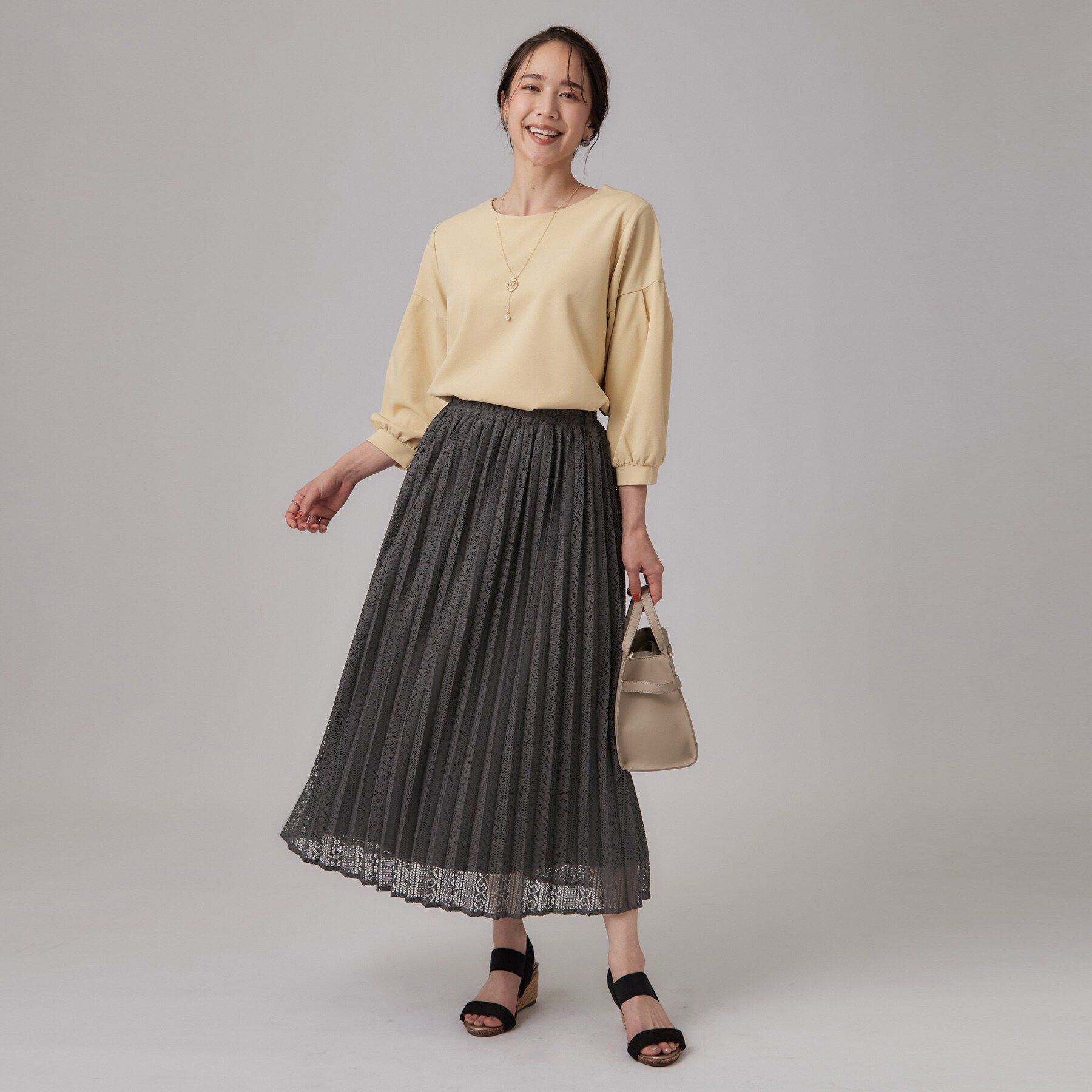 SHOO･LA･RUE「【S－LL】軽やかにゆれる 上品レースプリーツスカート」|スカート|