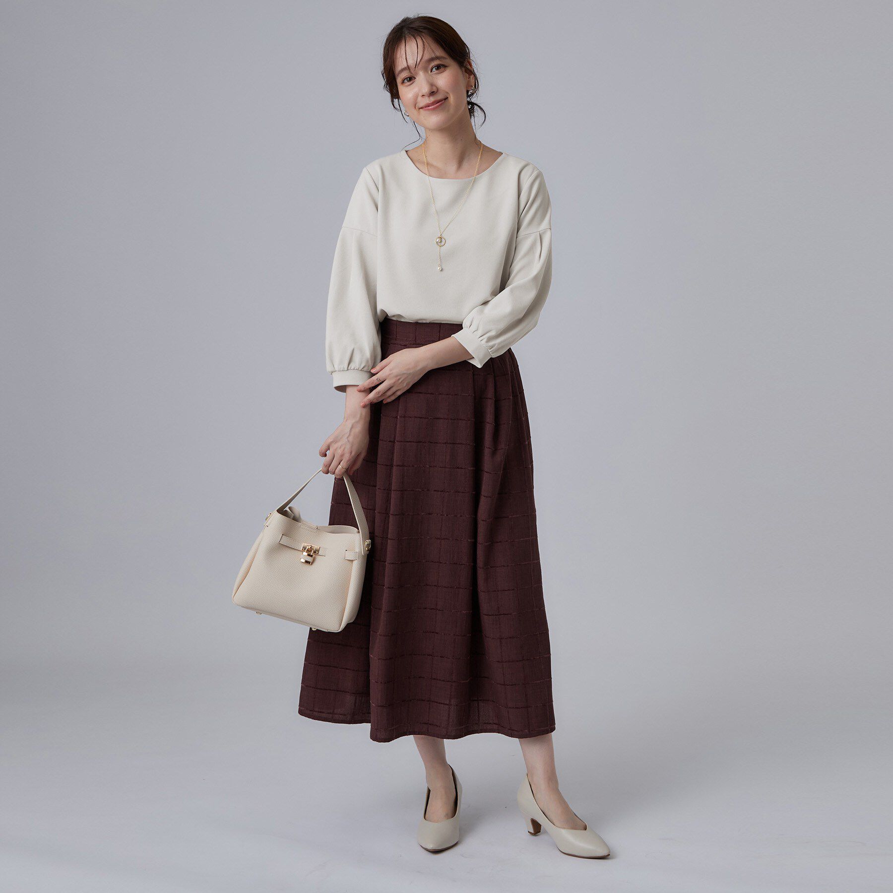 SHOO･LA･RUE「【着丈選べる/2点セット】ネックレス付き やわらか8分袖ブラウス」|Tシャツ・カットソー|