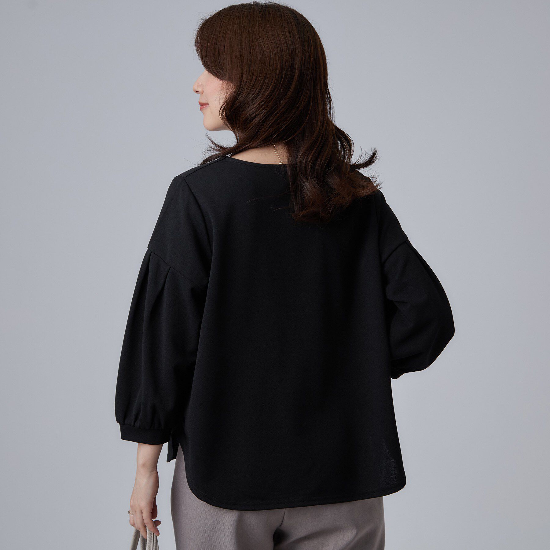 SHOO･LA･RUE「【着丈選べる/2点セット】ネックレス付き やわらか8分袖ブラウス」|Tシャツ・カットソー|