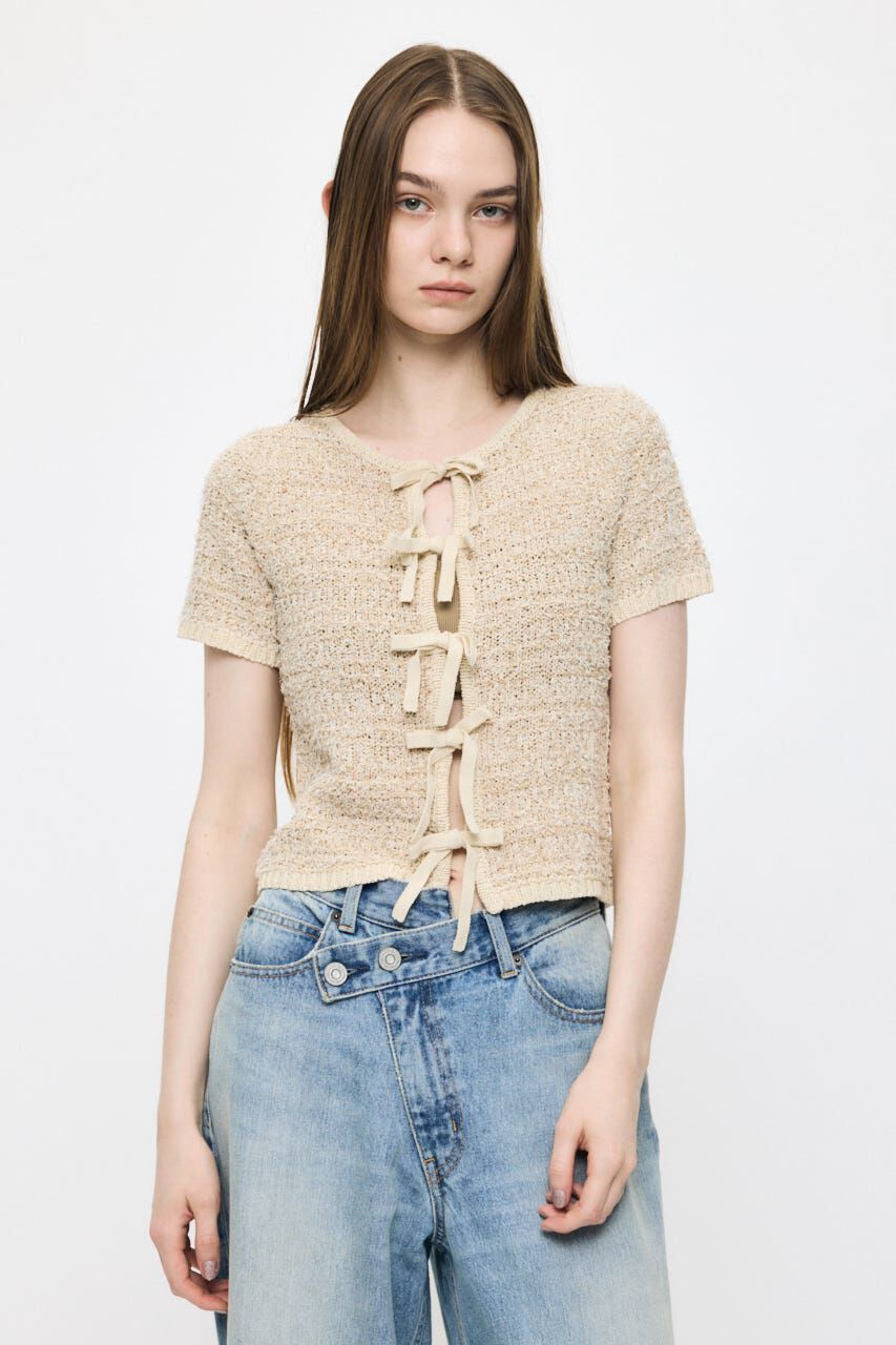 MOUSSY「FRONT RIBBON KNIT カーディガン」|ニット・セーター|L/YEL1