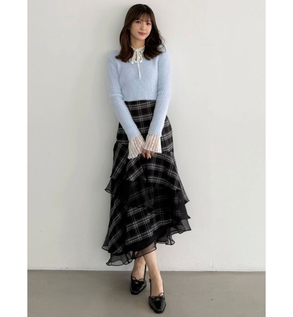 MERCURYDUO「ミニシャギーVネッククロップドニット」|ニット・セーター|
