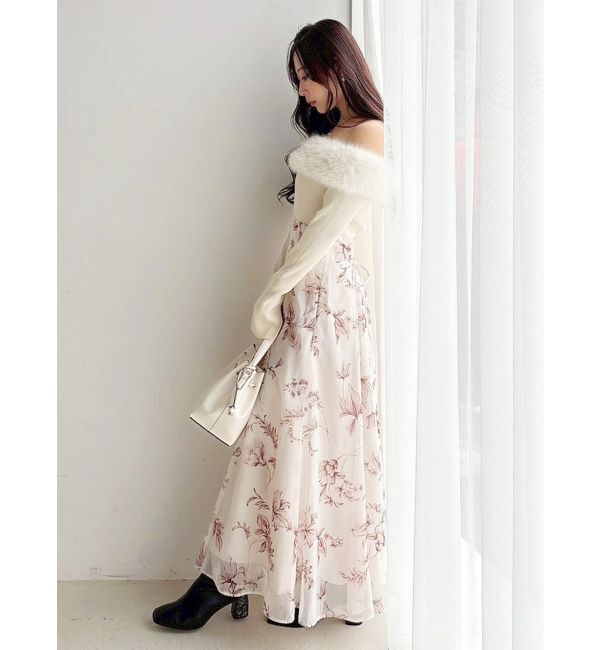 MERCURYDUO「花柄オフショルニットドッキングワンピース」|ワンピース|