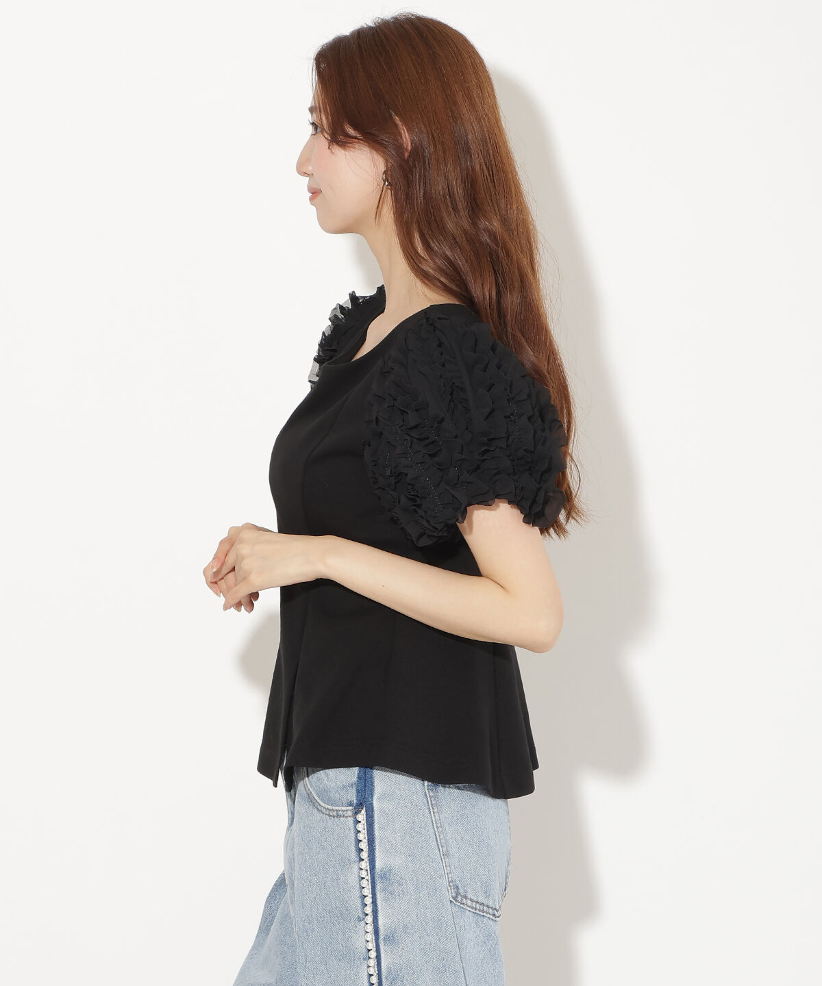 アンドクチュール「フリルスリーブペプラムカットプルオーバー」|Tシャツ・カットソー|