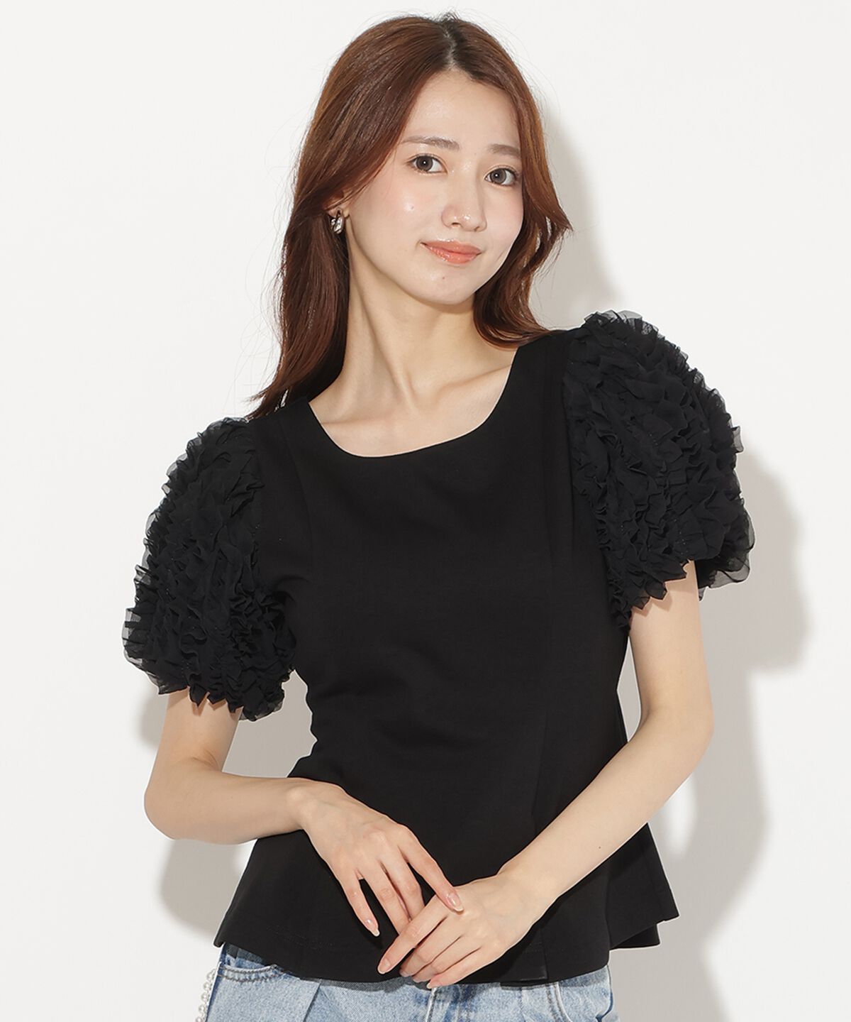 アンドクチュール「フリルスリーブペプラムカットプルオーバー」|Tシャツ・カットソー|
