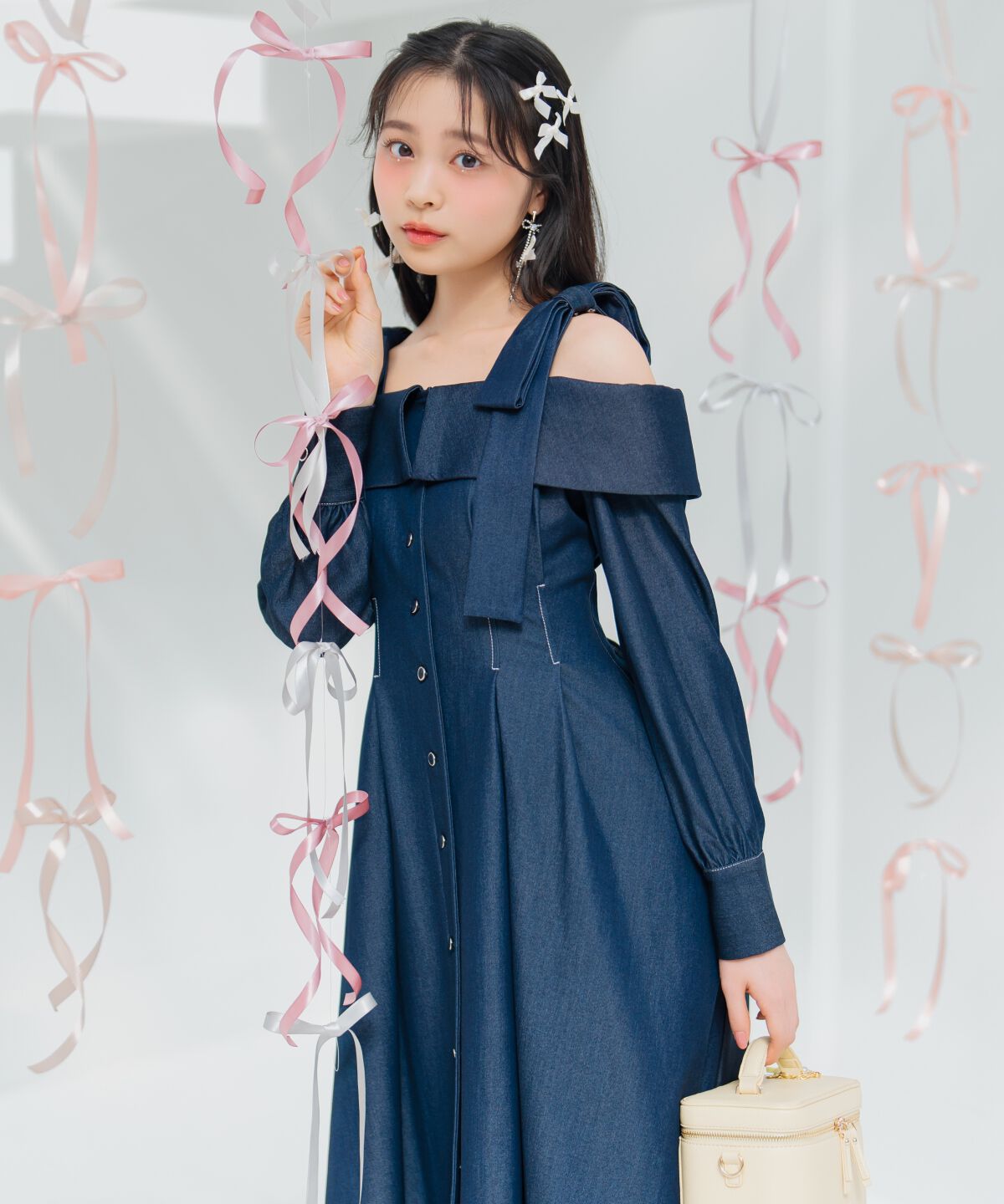 WILLSELECTION「ショルダーリボンタックウエストシャツワンピース」|ワンピース|ネイビー