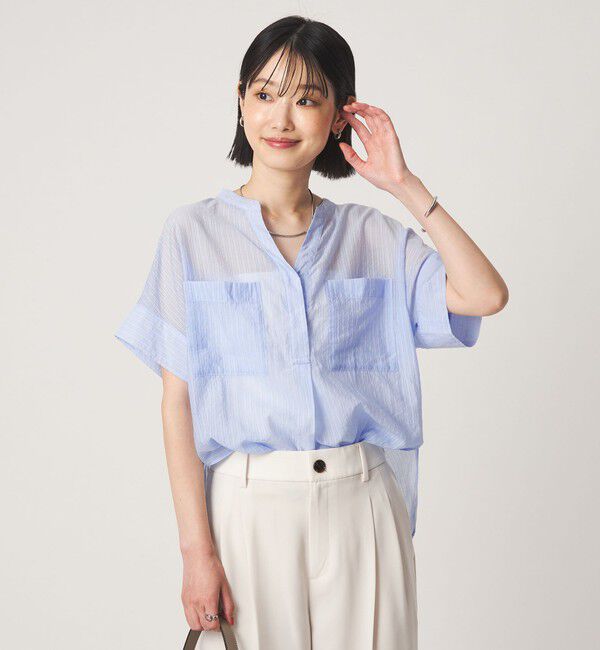 UNITED ARROWS green label relaxing「シアー ストライプ ポケット ショートスリーブ ブラウス」|シャツ・ブラウス|LT.BLUE