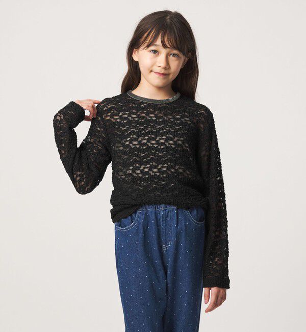 UNITED ARROWS green label relaxing「フラワー ジャガード シアー トップス / キッズ 140cm-160cm」|Tシャツ・カットソー|