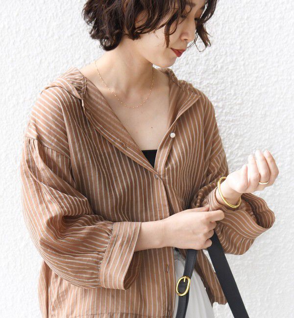 SHIPS for women「【WEB限定】〈手洗い可能〉シアー ストライプ フード 羽織り シャツ」|シャツ・ブラウス|