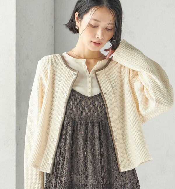 SHIPS for women「《予約》〈手洗い可能〉ワッフル ラッセル スナップ 釦 カーディガン」|カーディガン|ナチュラル