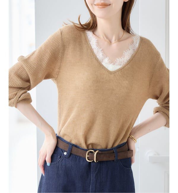 U by SPICK&SPAN「《予約》レースドッキングニット」|ニット・セーター|