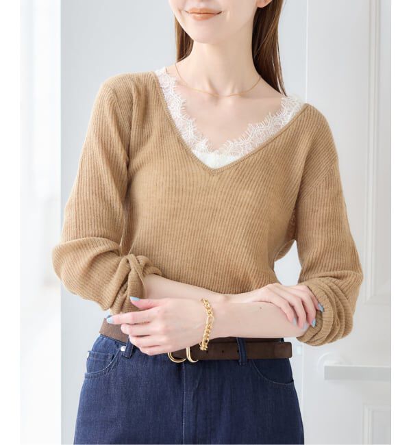 U by SPICK&SPAN「《予約》レースドッキングニット」|ニット・セーター|