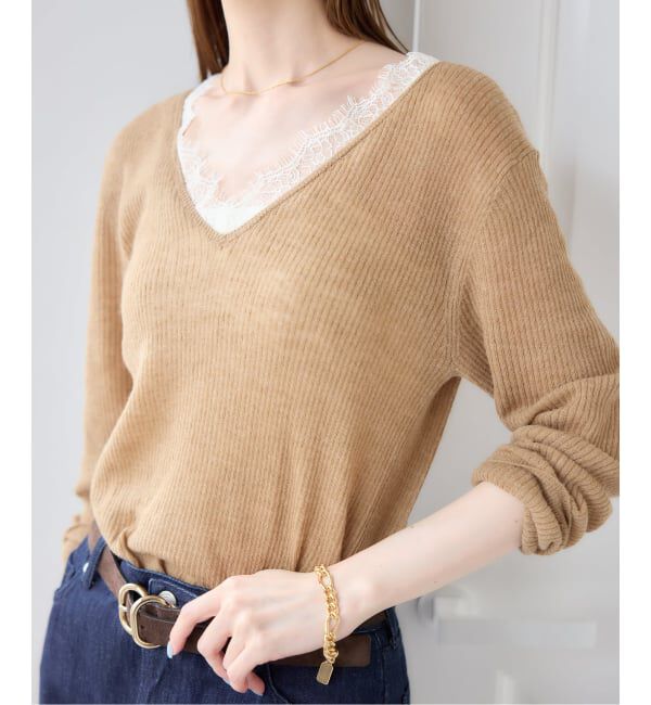 U by SPICK&SPAN「《予約》レースドッキングニット」|ニット・セーター|