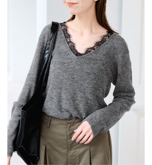 U by SPICK&SPAN「《予約》レースドッキングニット」|ニット・セーター|