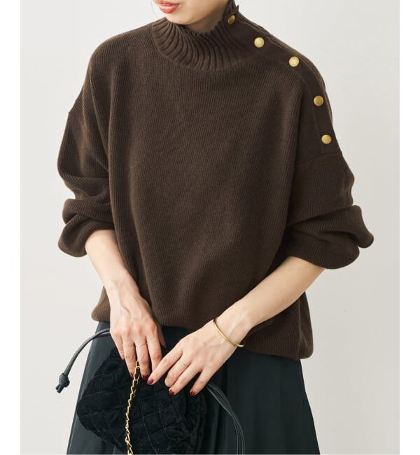 Spick and Span「《予約》ゴールドボタンハイネックニットプルオーバー」|ニット・セーター|