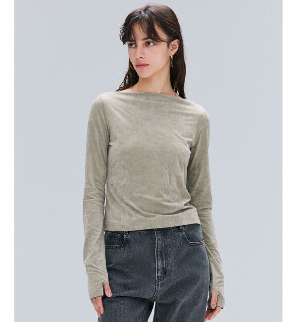 BEIGE,「【洗える・BAILA掲載】BUTLER / ストレッチベロアボートネックカットソー」|Tシャツ・カットソー|D.Sage