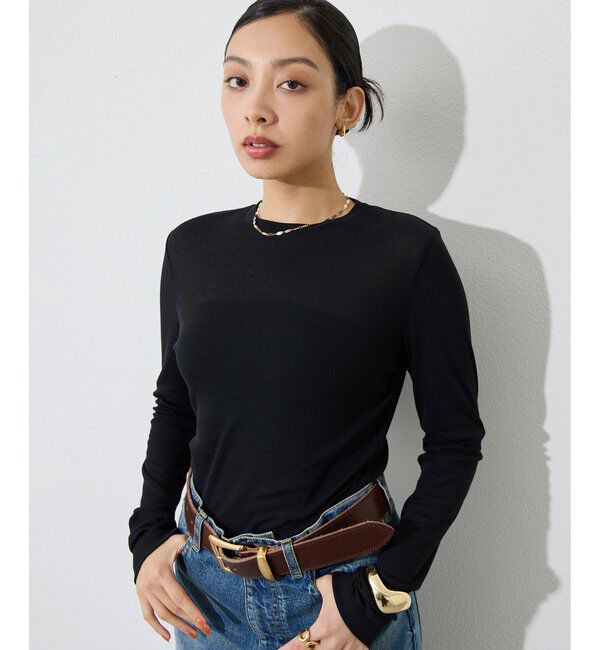  「《インナー使いにもおすすめ》コットン強撚フライスプルオーバー」|Tシャツ・カットソー|ブラック