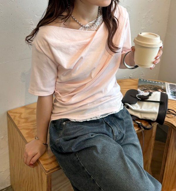  「レースドッキングオフショル半袖Tシャツ」|Tシャツ・カットソー|