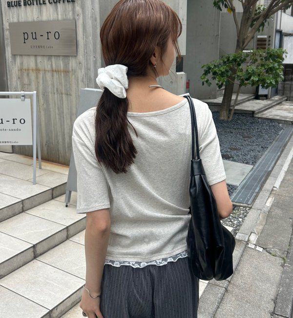  「レースドッキングオフショル半袖Tシャツ」|Tシャツ・カットソー|