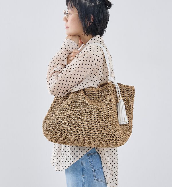collex「【WEB限定】フリンジチャーム付きペーパートート」|かごバッグ|