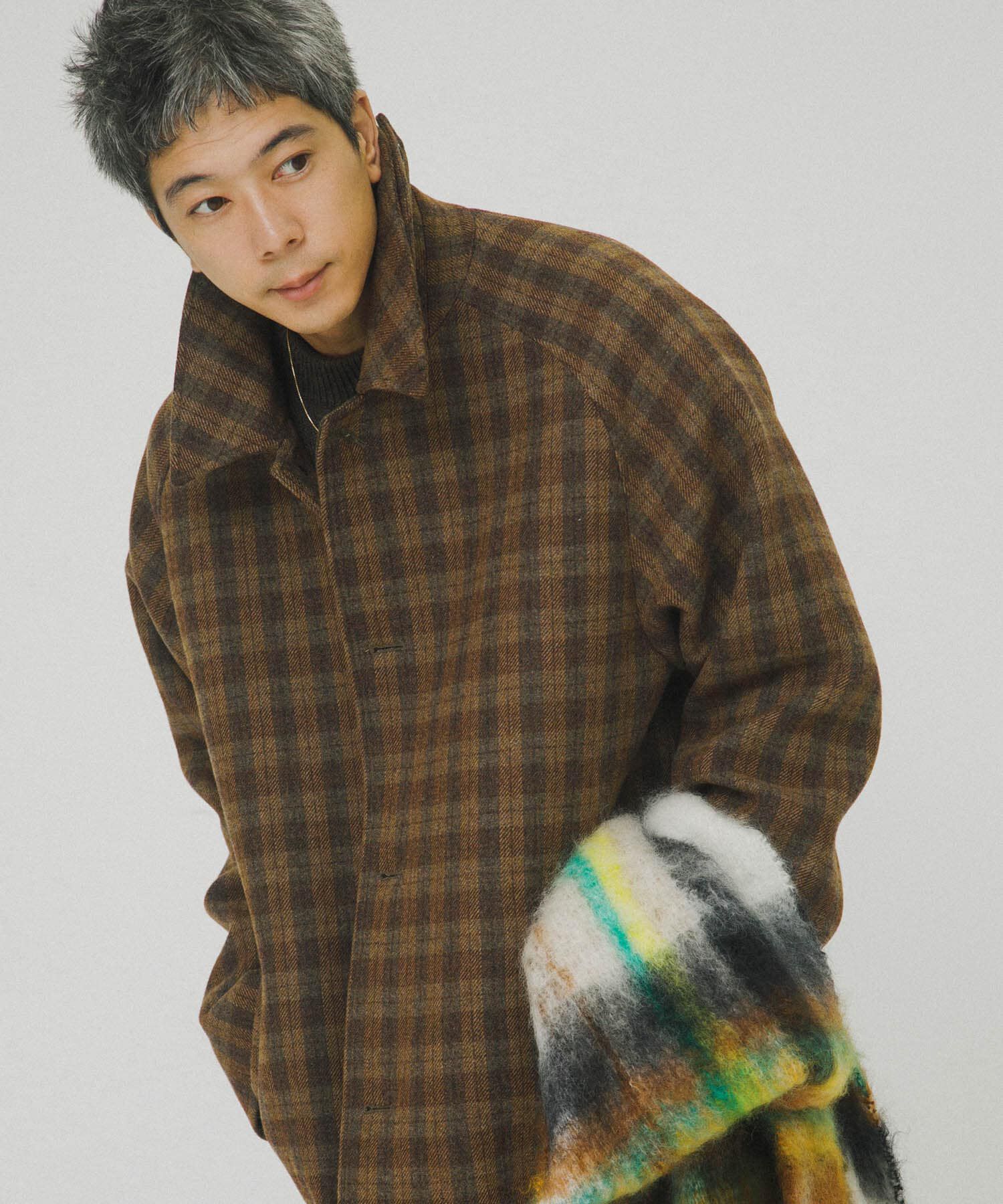 URBAN RESEARCH「WOOL BAL COLLAR COAT」|ステンカラーコート|チェック