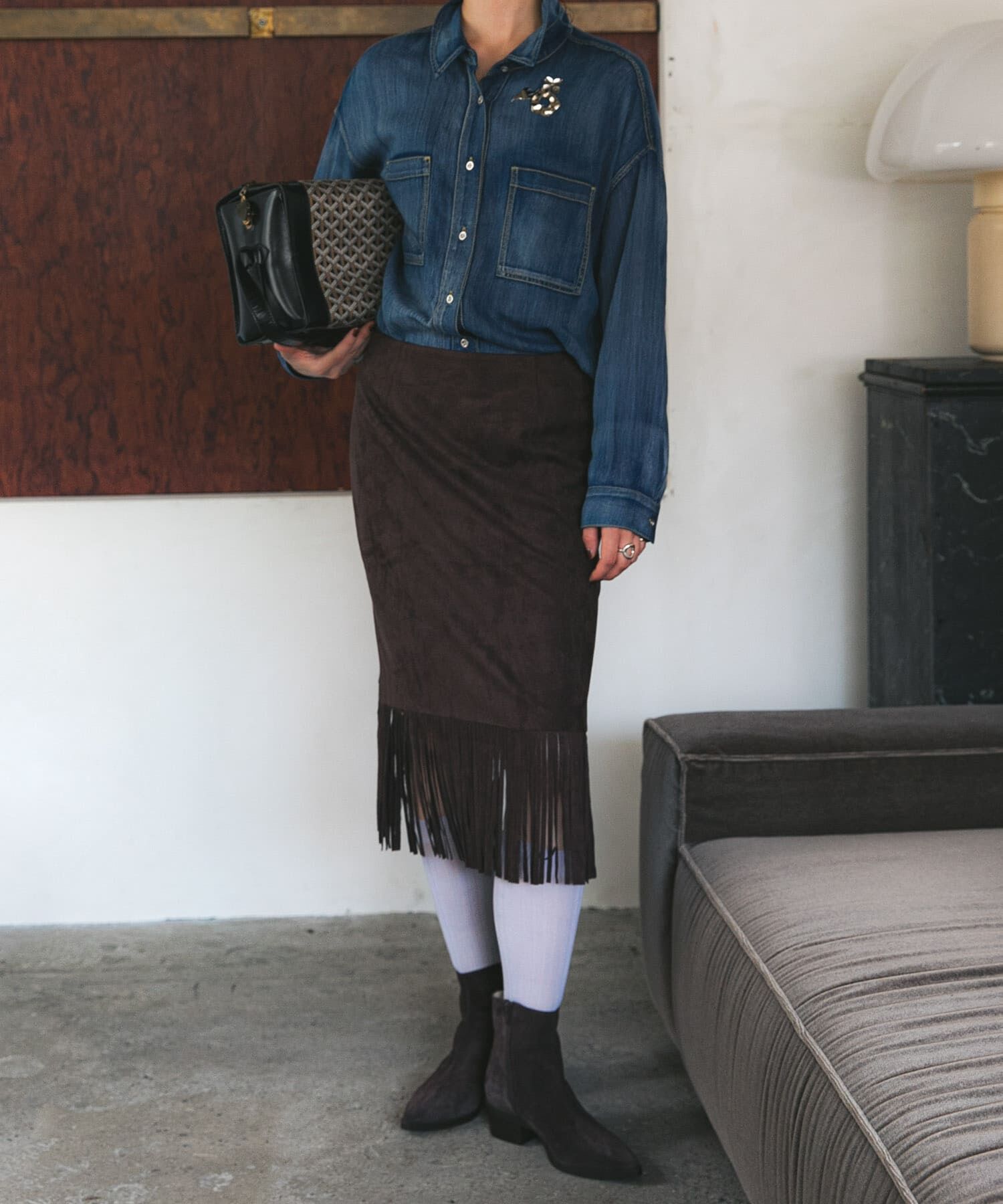 URBAN RESEARCH「スエードライクフリンジスカート」|スカート|ブラウン