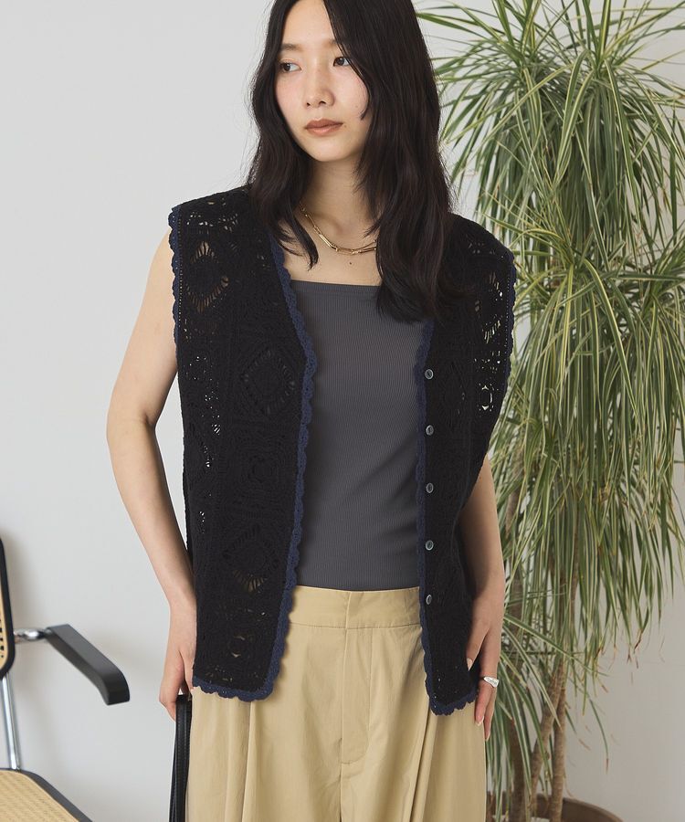 AMERICAN HOLIC「クロシェ風ニットベスト」|ベスト・ジレ|Black