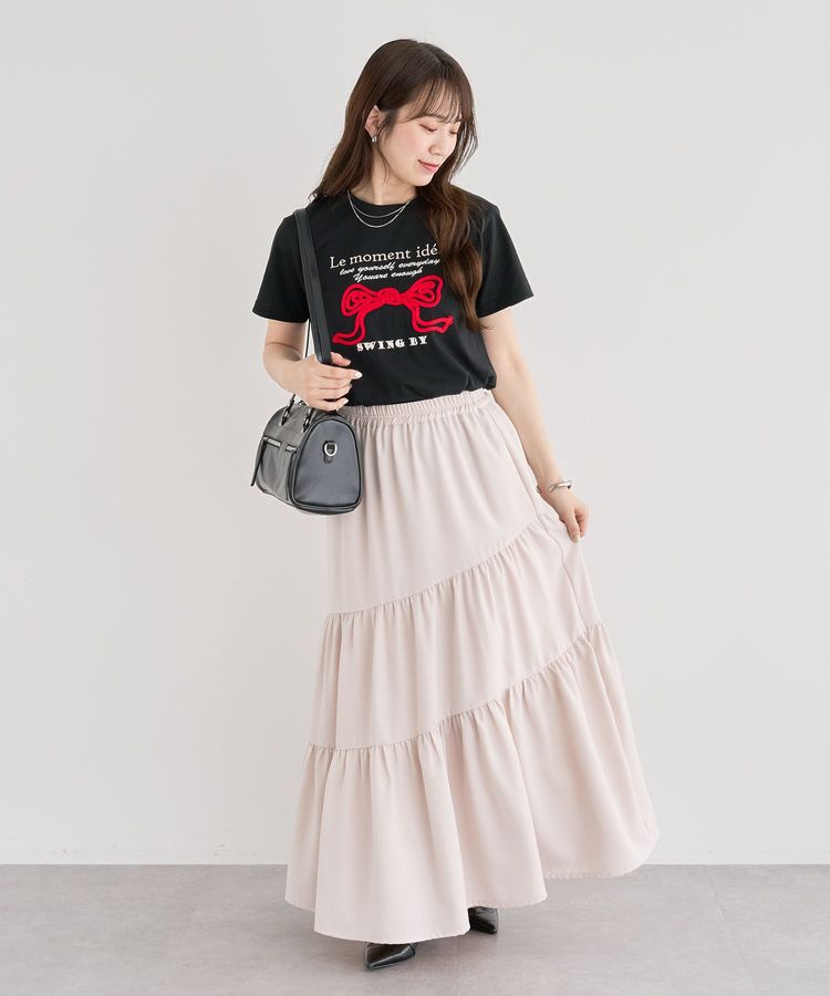 Green Parks「・swing by リボンモチーフコード刺繍TEE」|Tシャツ・カットソー|