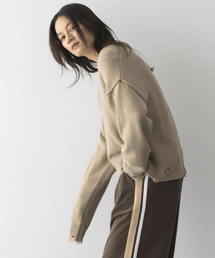 GARAGE OF GOOD CLOTHING「Vネックダメージショートニットプルオーバー」|ニット・セーター|