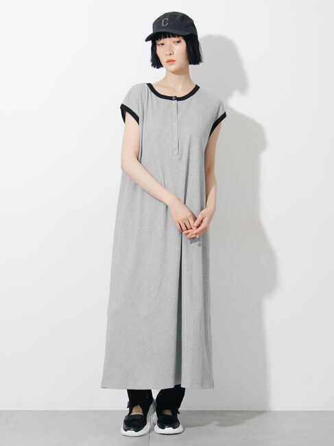 Samansa Mos2「◇【接触冷感】ヘンリーネック配色リブワンピース」|ワンピース|