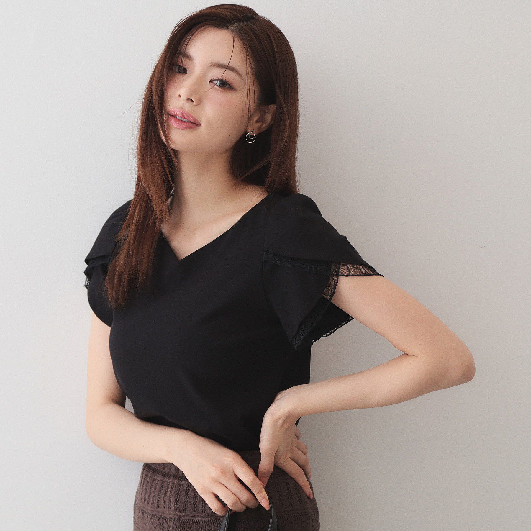 index「【接触冷感／UVケア】ハートネックレースレイヤードトップス《洗濯機OK／6col》」|Tシャツ・カットソー|ブラック(019)