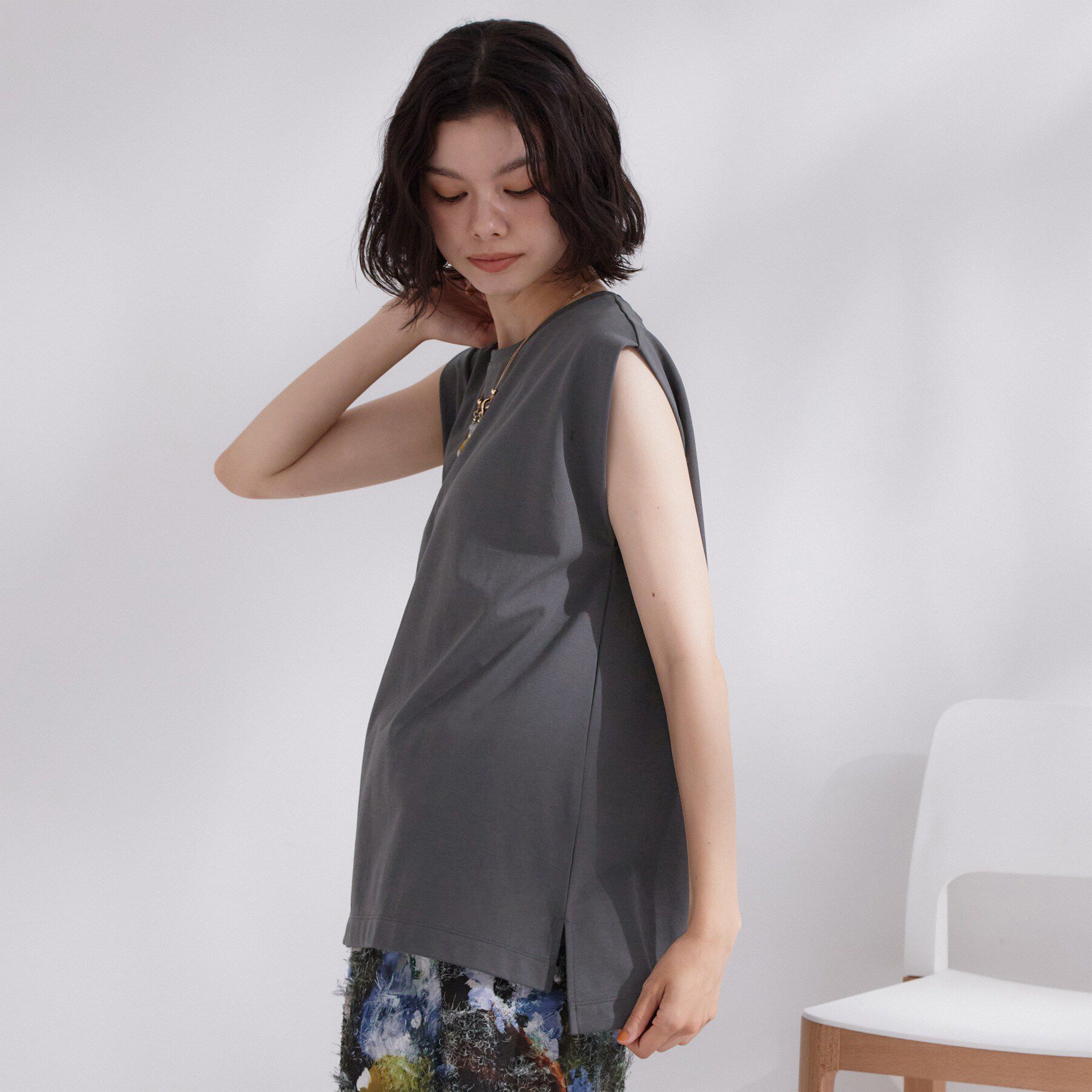 OPAQUE.CLIP「【UV／接触冷感】スーパーアイス ノースリーブカットソー《洗濯機OK》」|Tシャツ・カットソー|