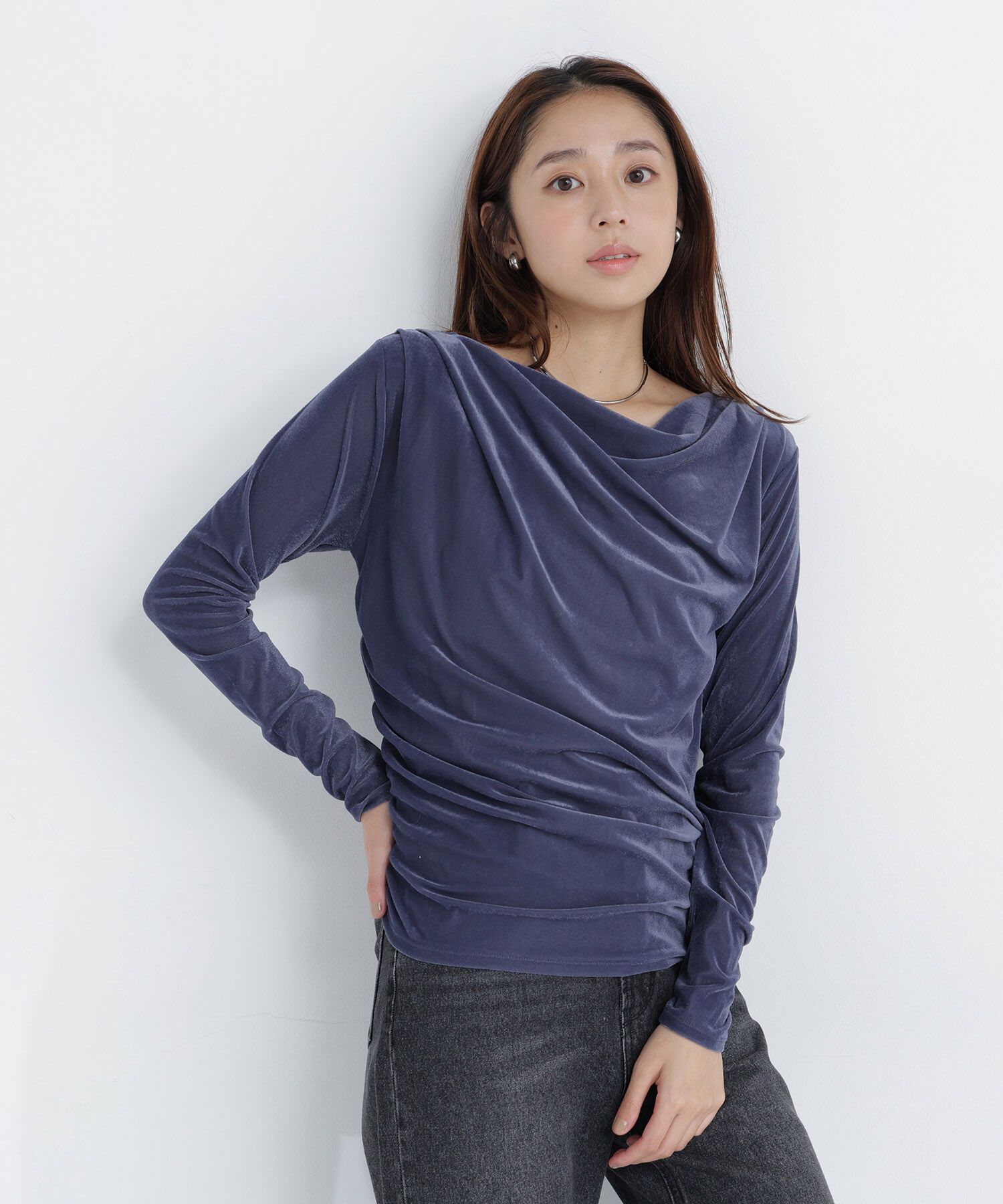  「ベロアドレープカットソー」|Tシャツ・カットソー|