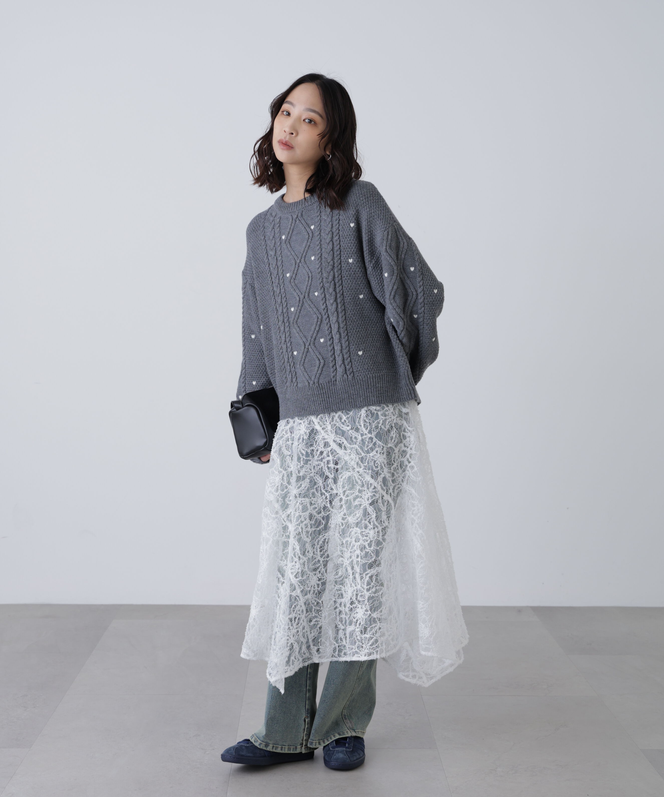 「ハート刺繍ケーブルニット」|ニット・セーター|