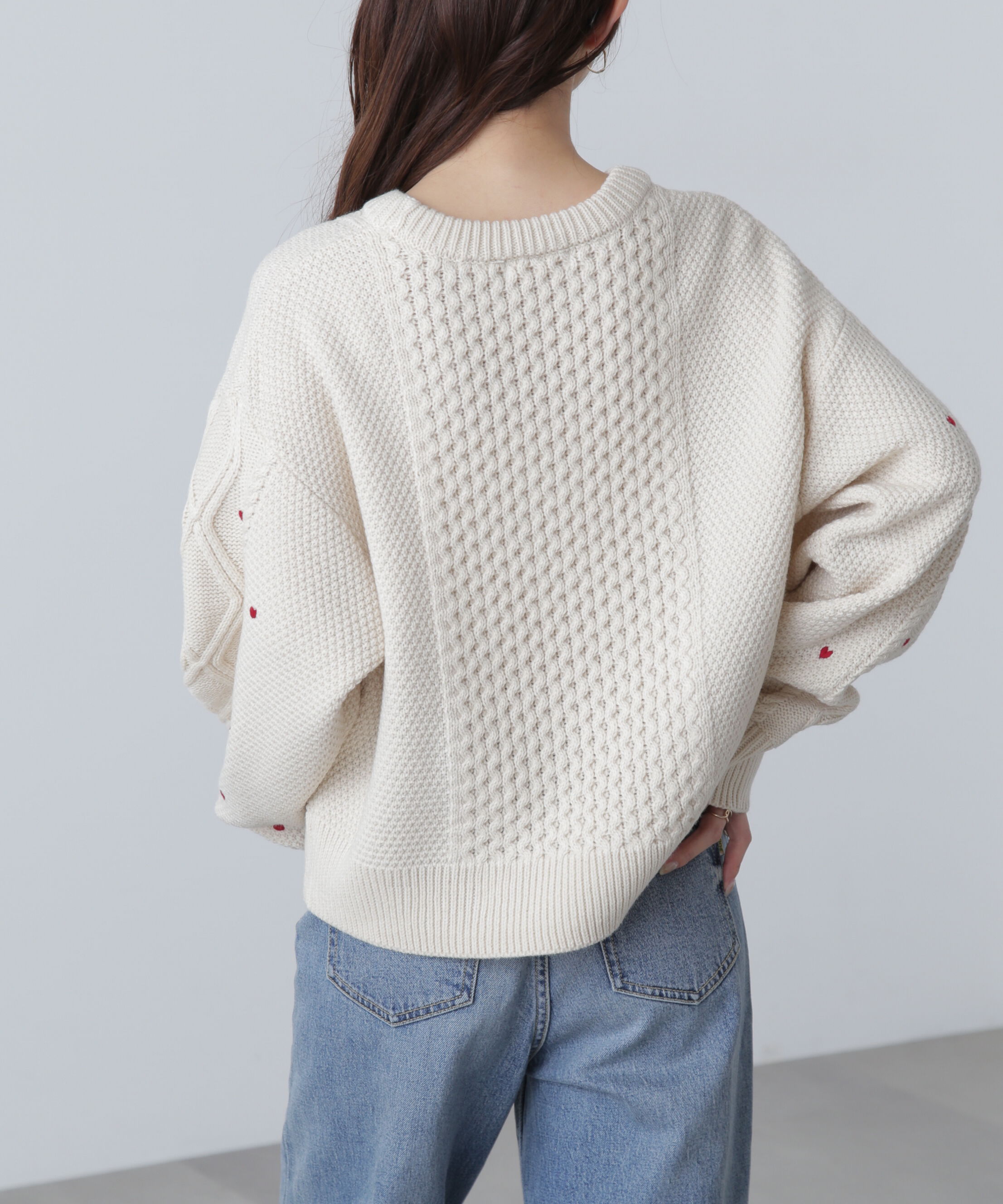  「ハート刺繍ケーブルニット」|ニット・セーター|