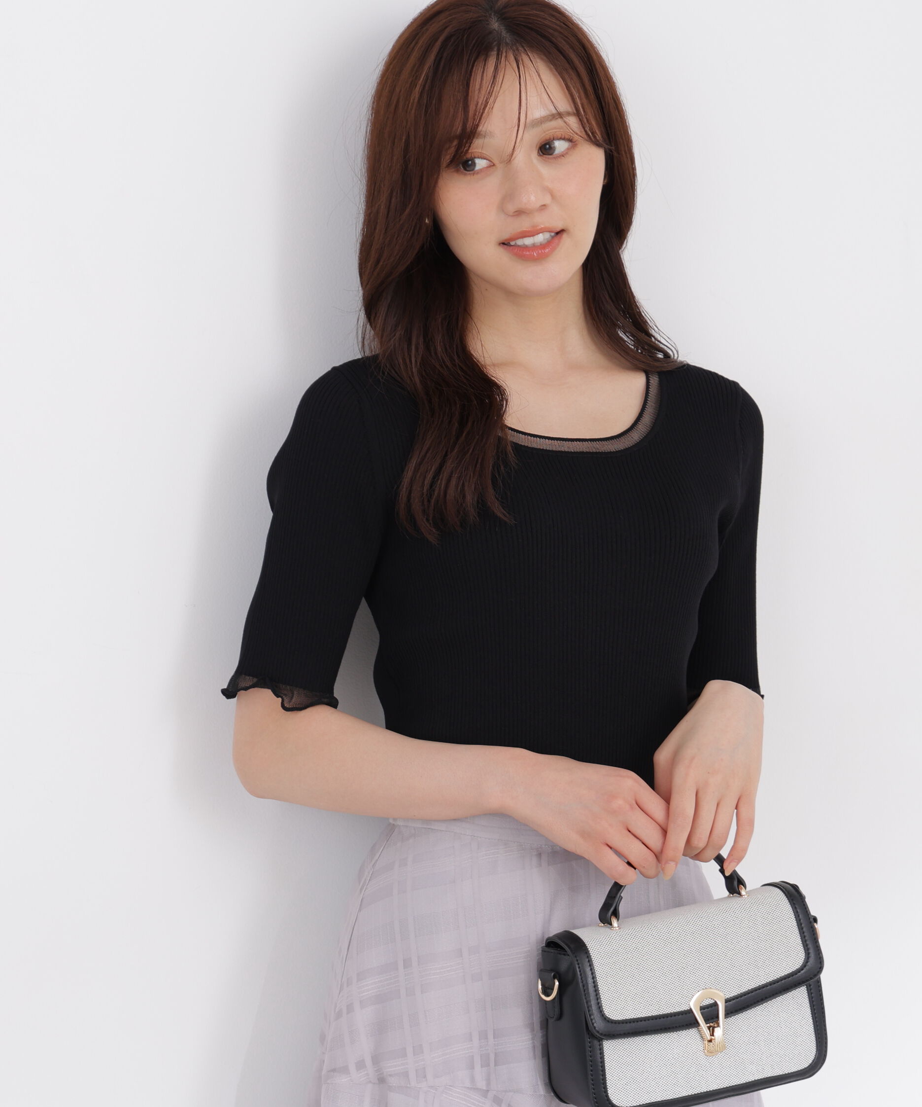 PROPORTION BODY DRESSING「半袖部分シアーリブニット」|ニット・セーター|