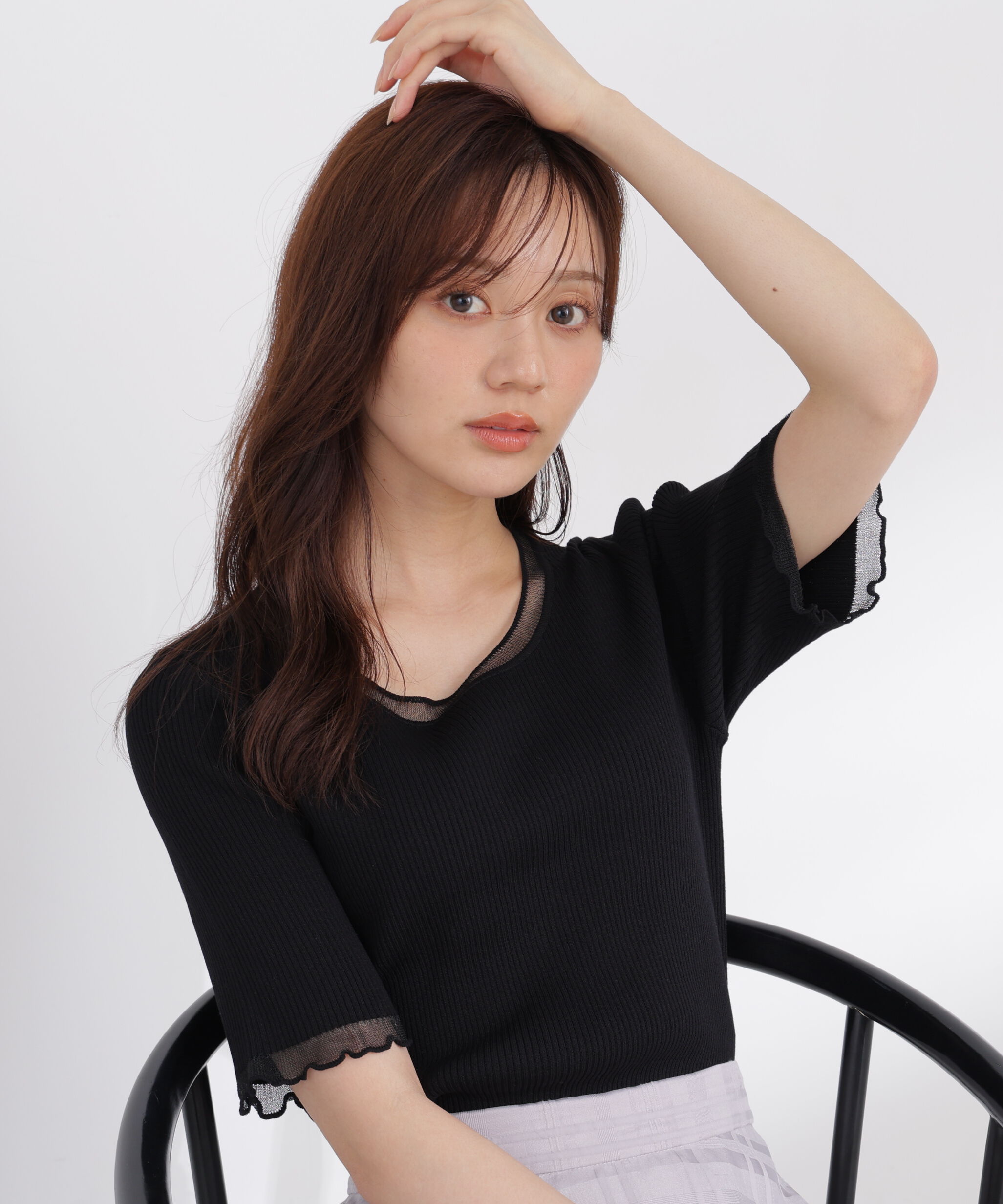 PROPORTION BODY DRESSING「半袖部分シアーリブニット」|ニット・セーター|