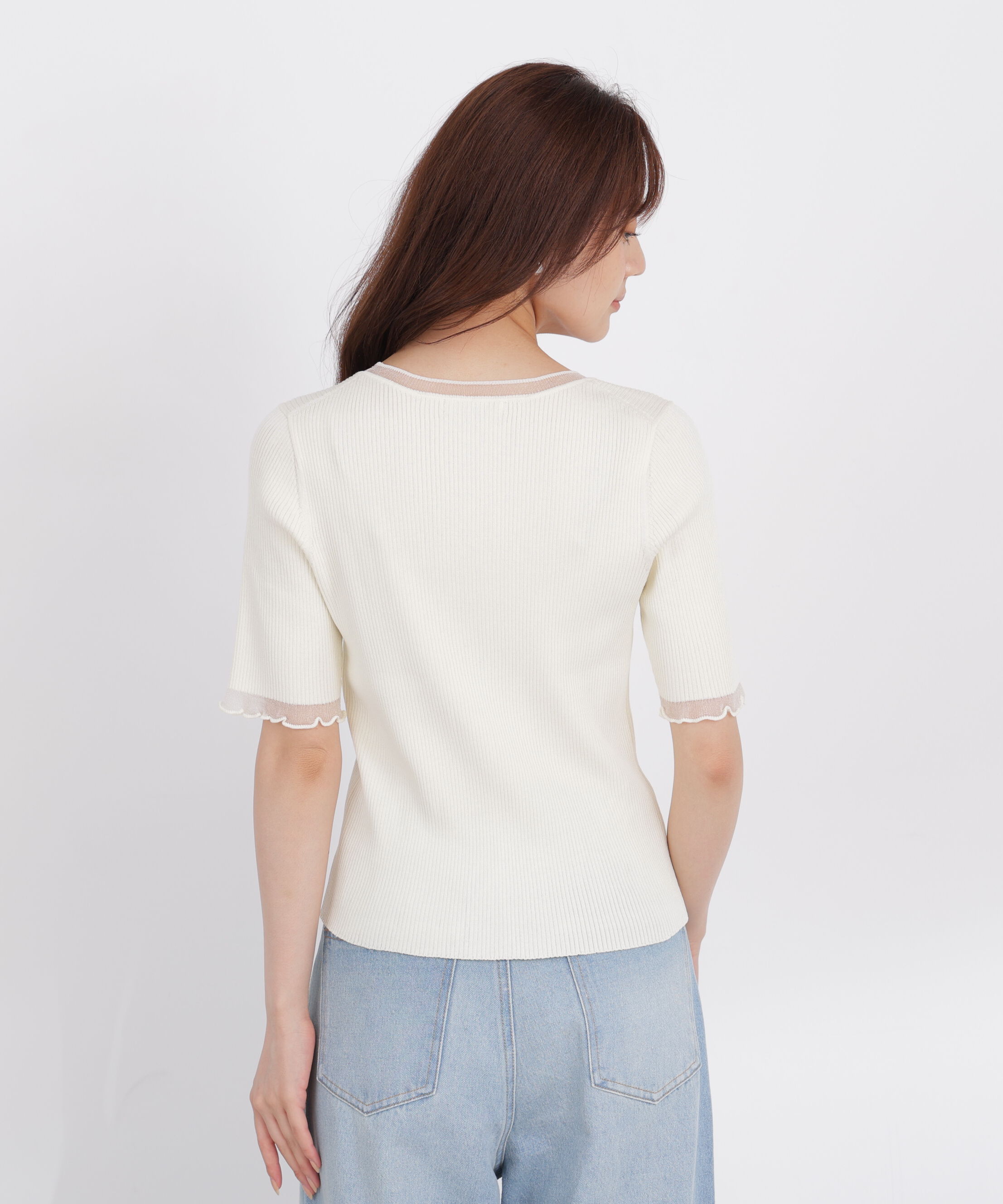 PROPORTION BODY DRESSING「半袖部分シアーリブニット」|ニット・セーター|