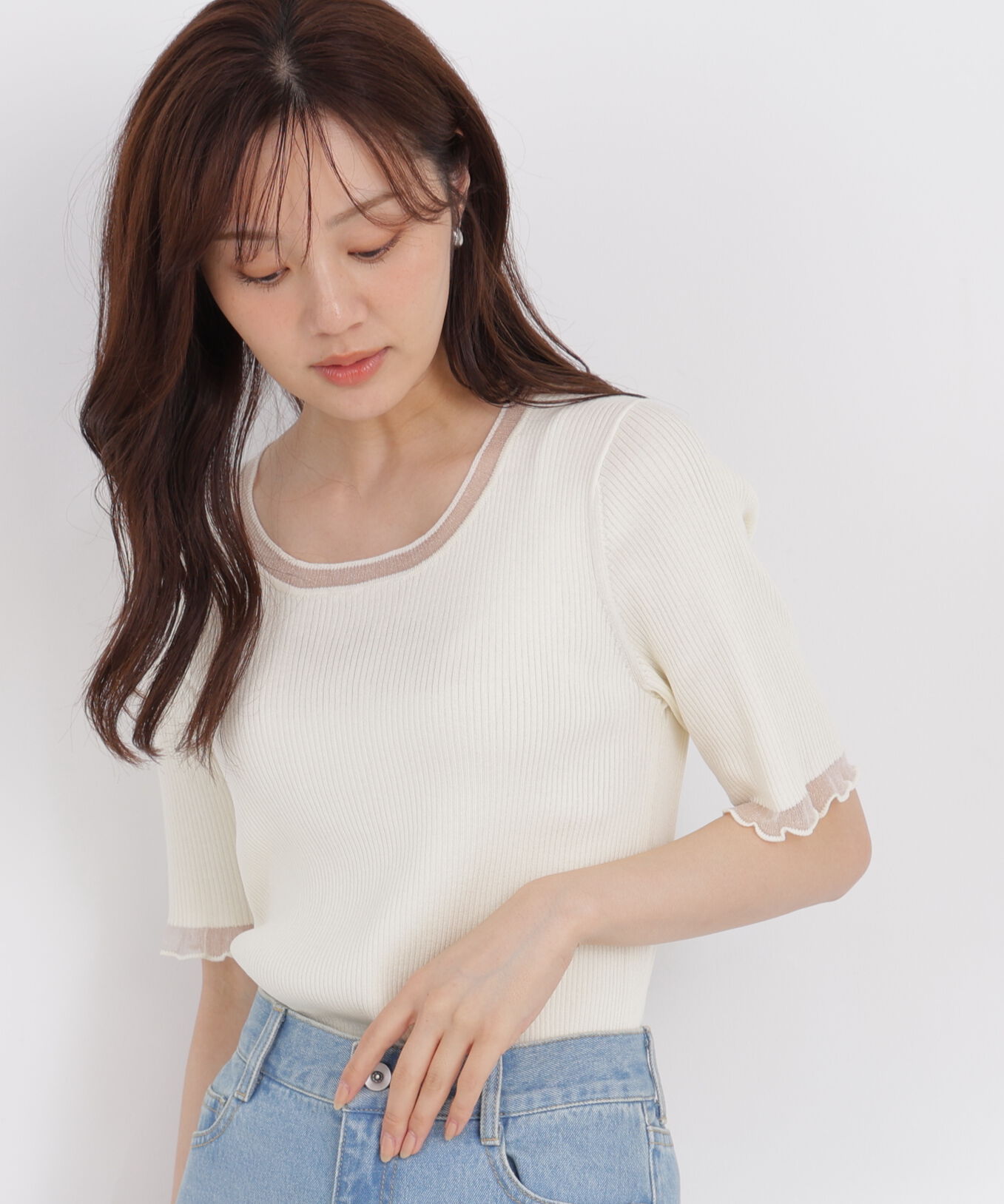PROPORTION BODY DRESSING「半袖部分シアーリブニット」|ニット・セーター|