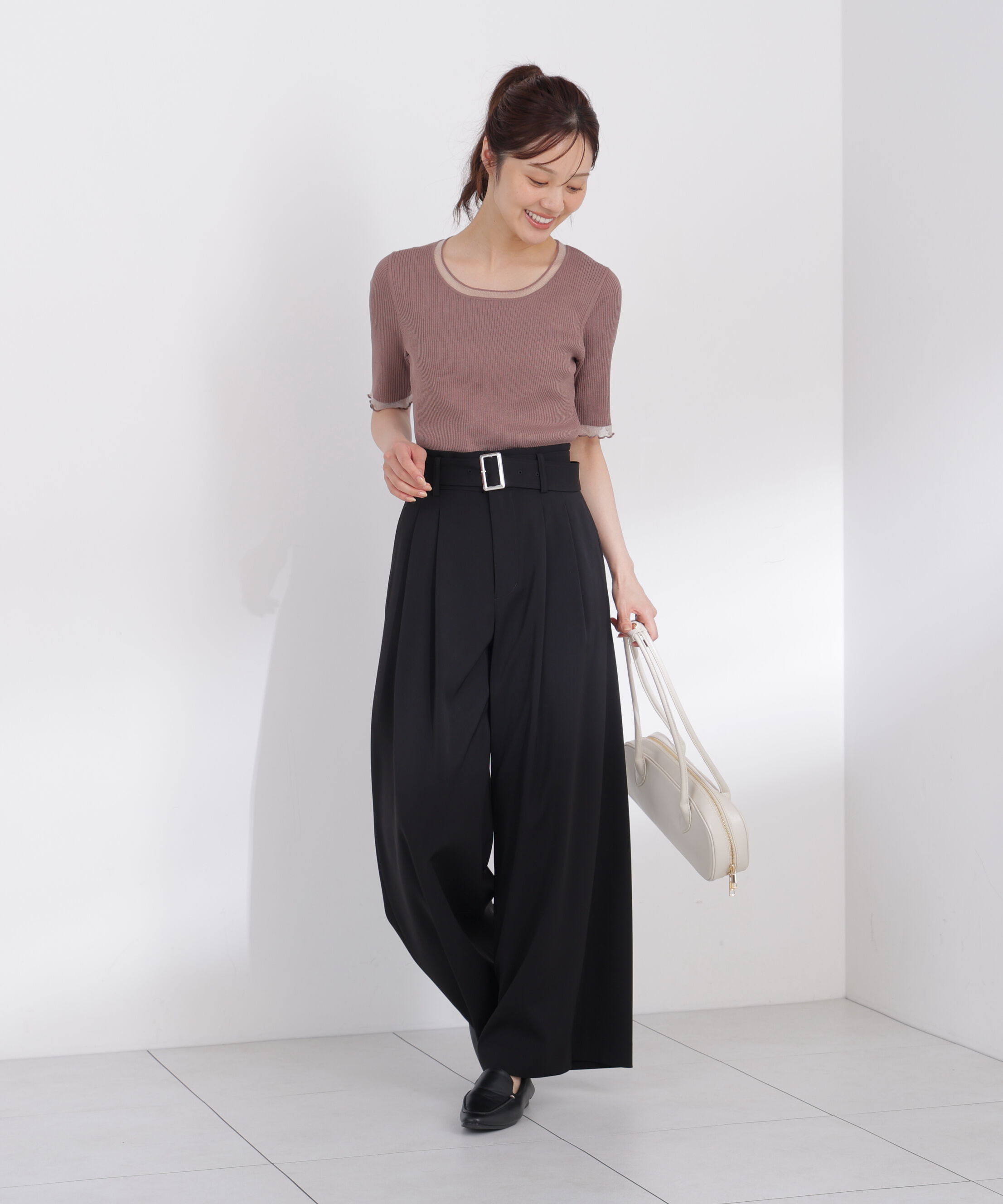 PROPORTION BODY DRESSING「半袖部分シアーリブニット」|ニット・セーター|