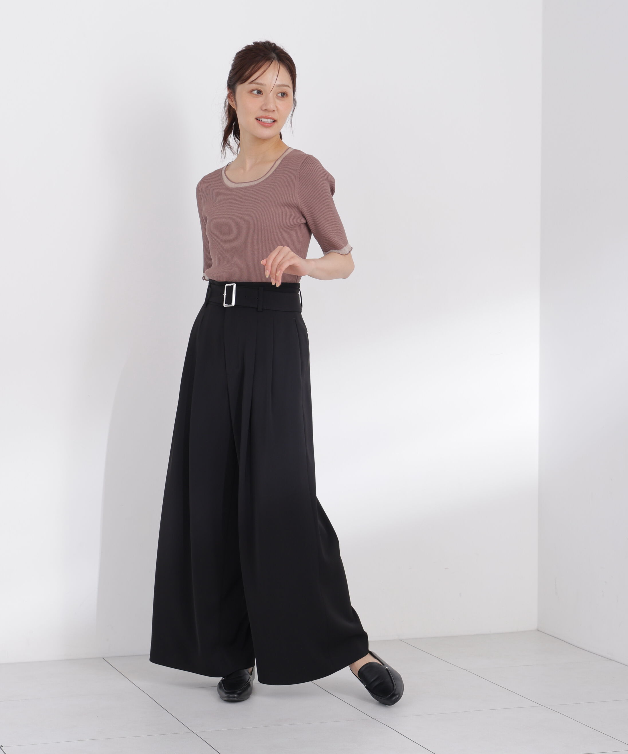 PROPORTION BODY DRESSING「半袖部分シアーリブニット」|ニット・セーター|