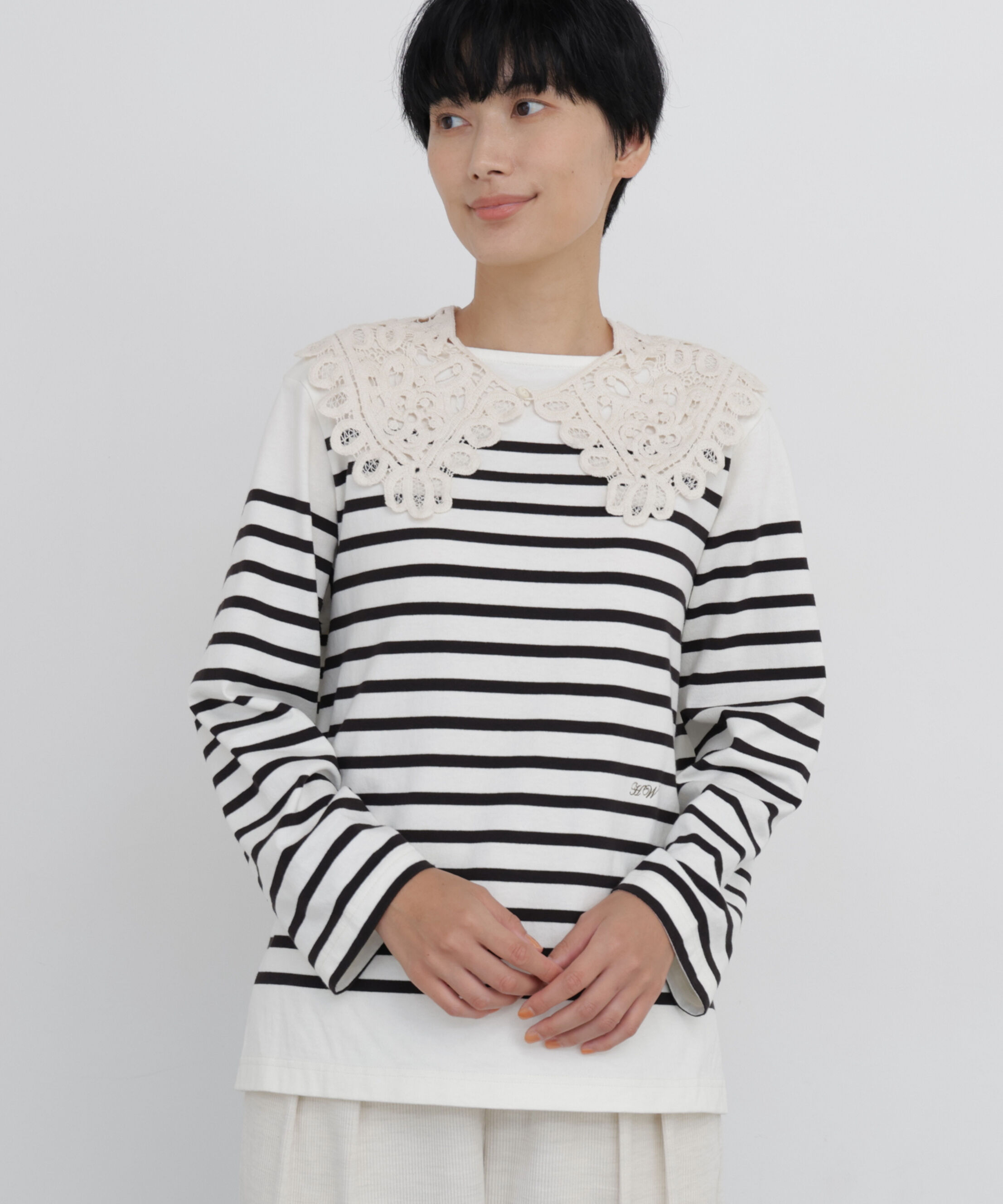  「◆パネルボーダー天竺バスクシャツ」|Tシャツ・カットソー|ホワイトxブラ3