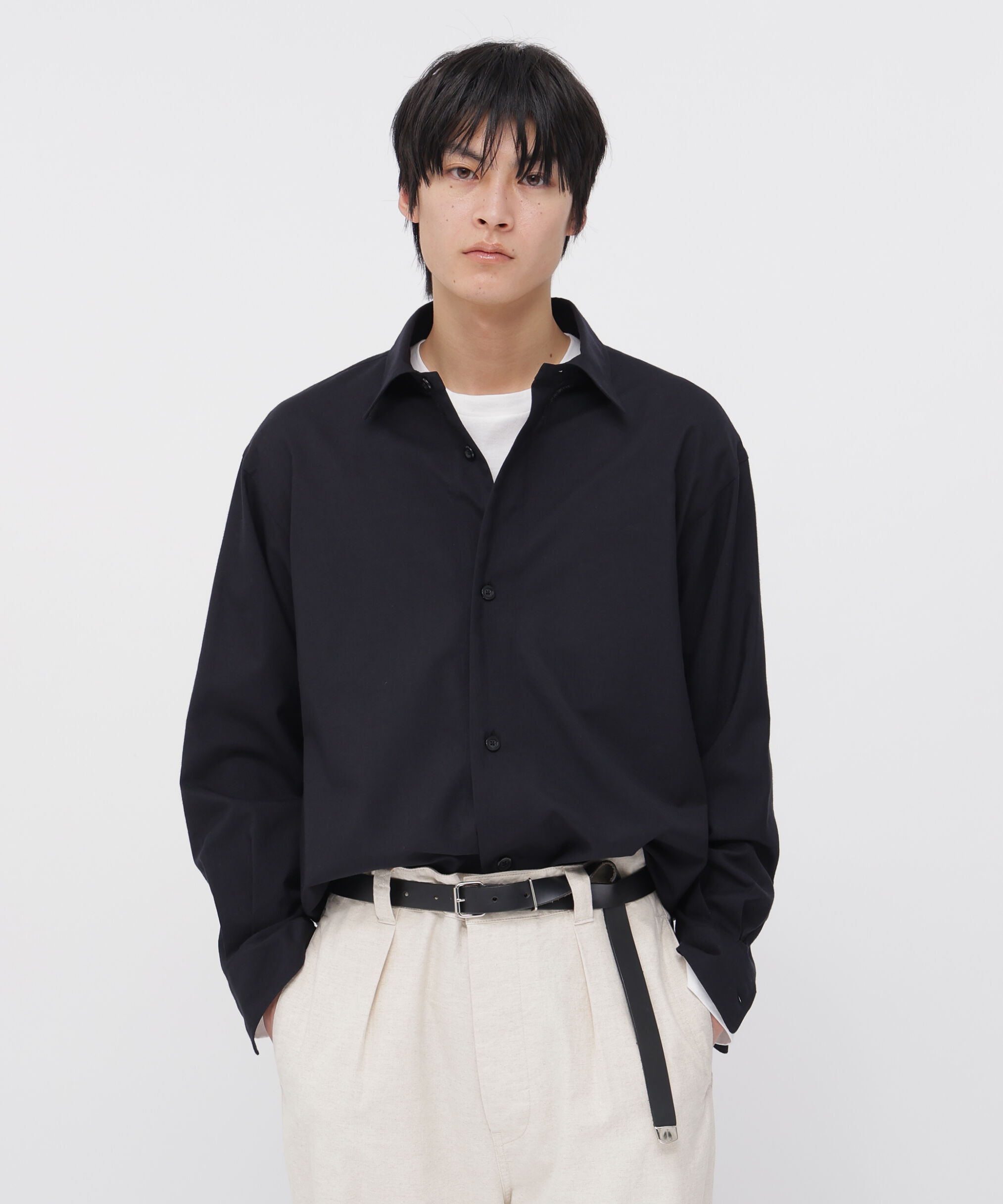 MARGARET HOWELL「SUMMER WOOL SHIRT」|シャツ・ブラウス|BLACK