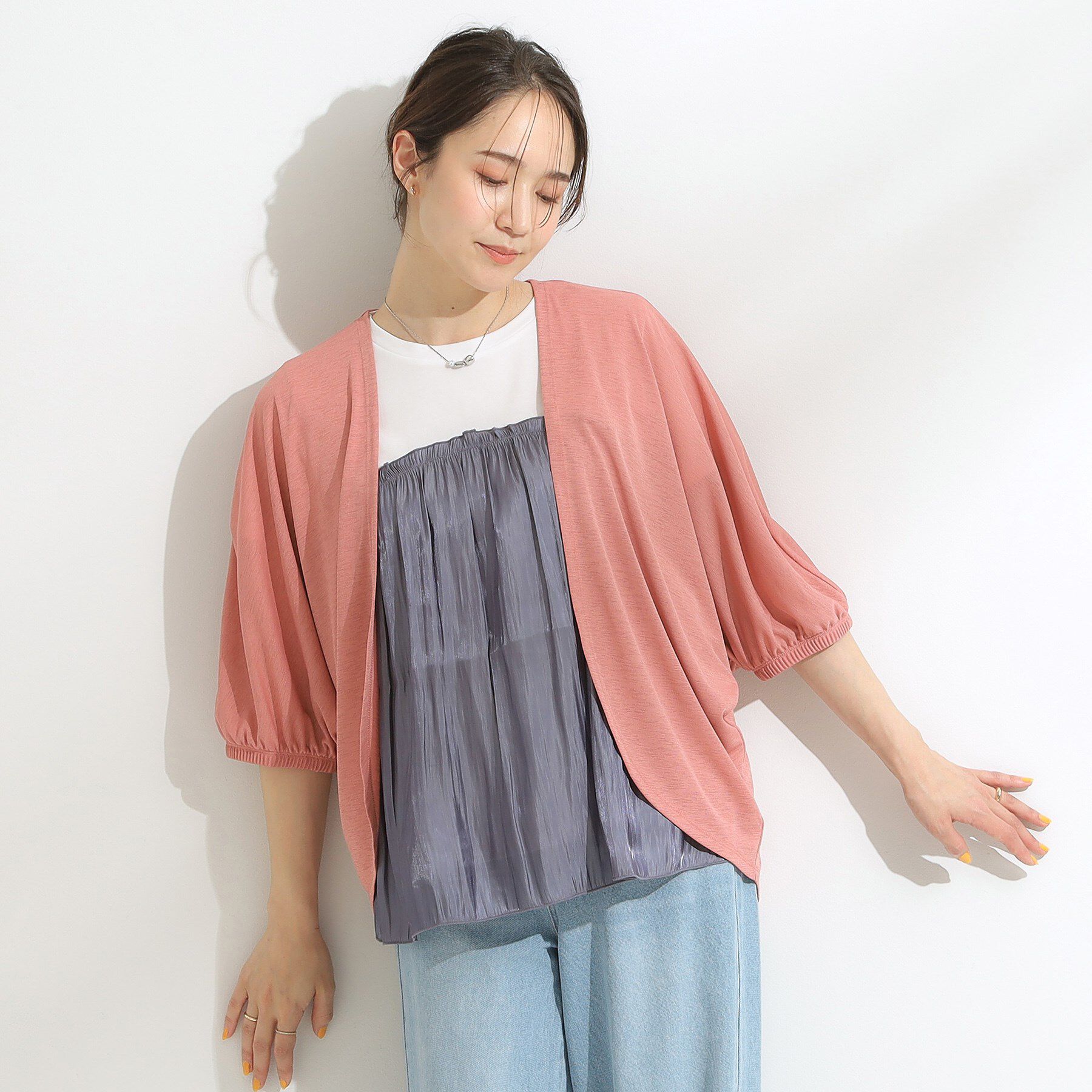 SHOO･LA･RUE「【UV/さらさらタッチ】女性らしさ漂う 5分袖ボレロカーディガン」|カーディガン|