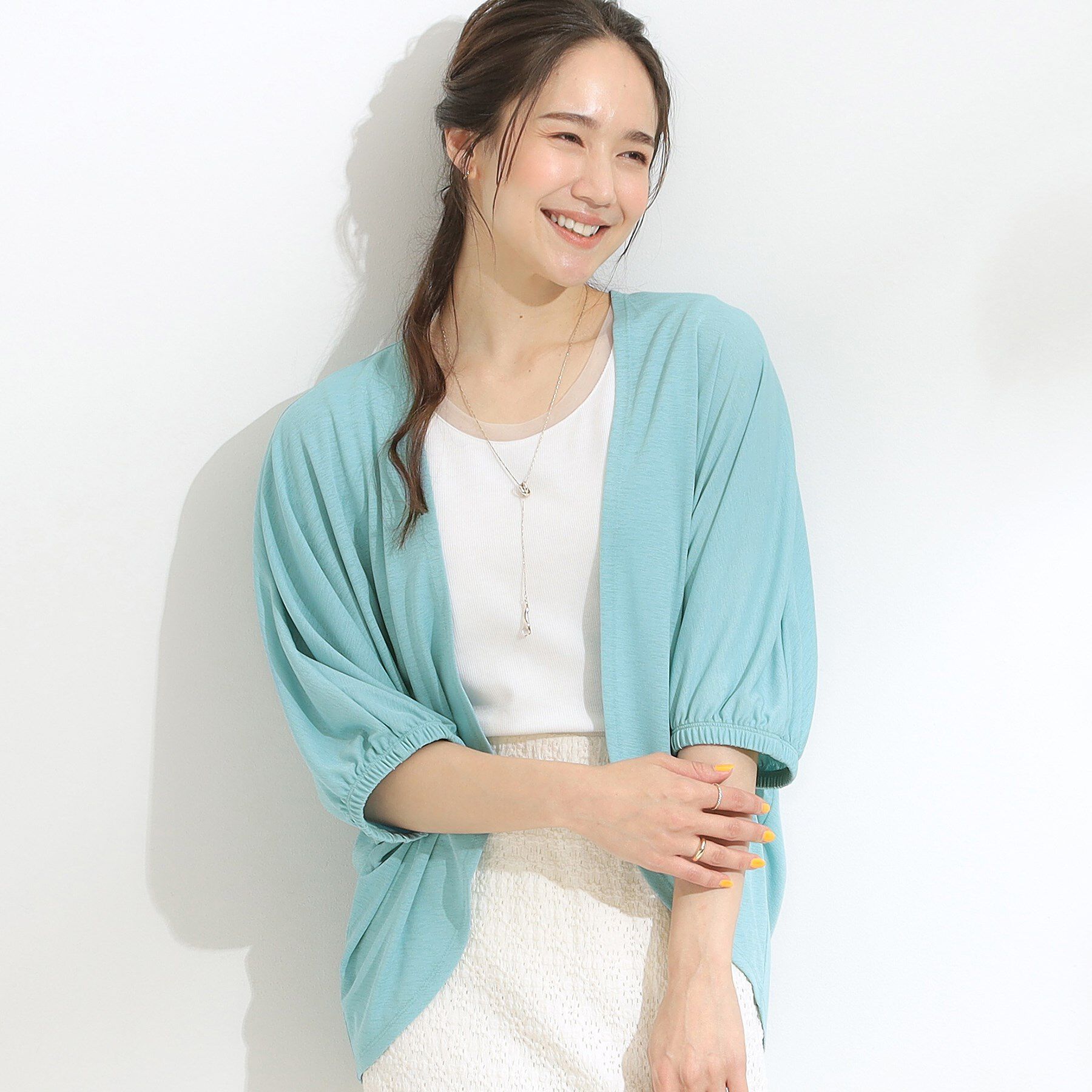 SHOO･LA･RUE「【UV/さらさらタッチ】女性らしさ漂う 5分袖ボレロカーディガン」|カーディガン|ブルー(091)
