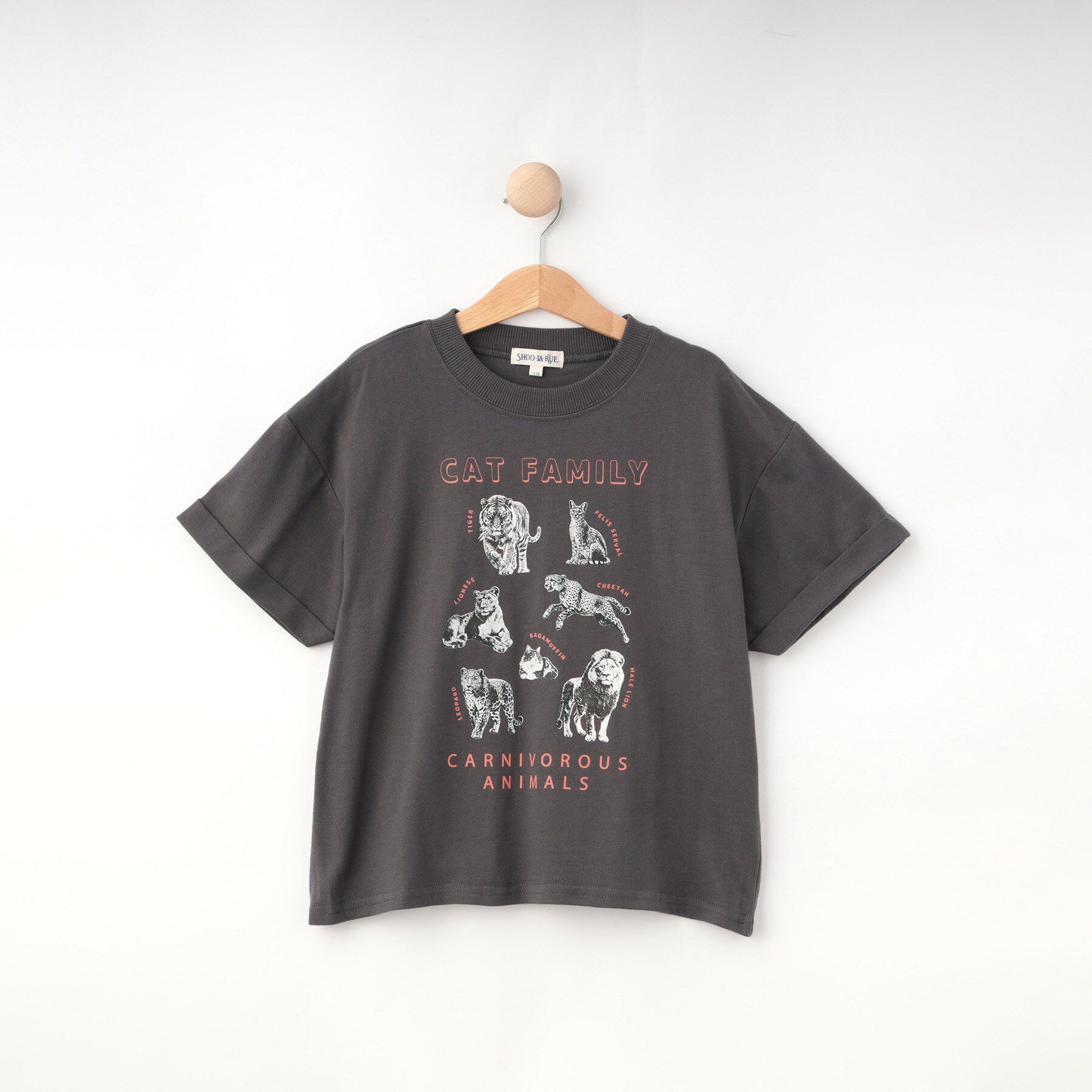 SHOO･LA･RUE「【100-120cm】猛獣恐竜フォト図鑑Tシャツ」|Tシャツ・カットソー|チャコールグレー(0
