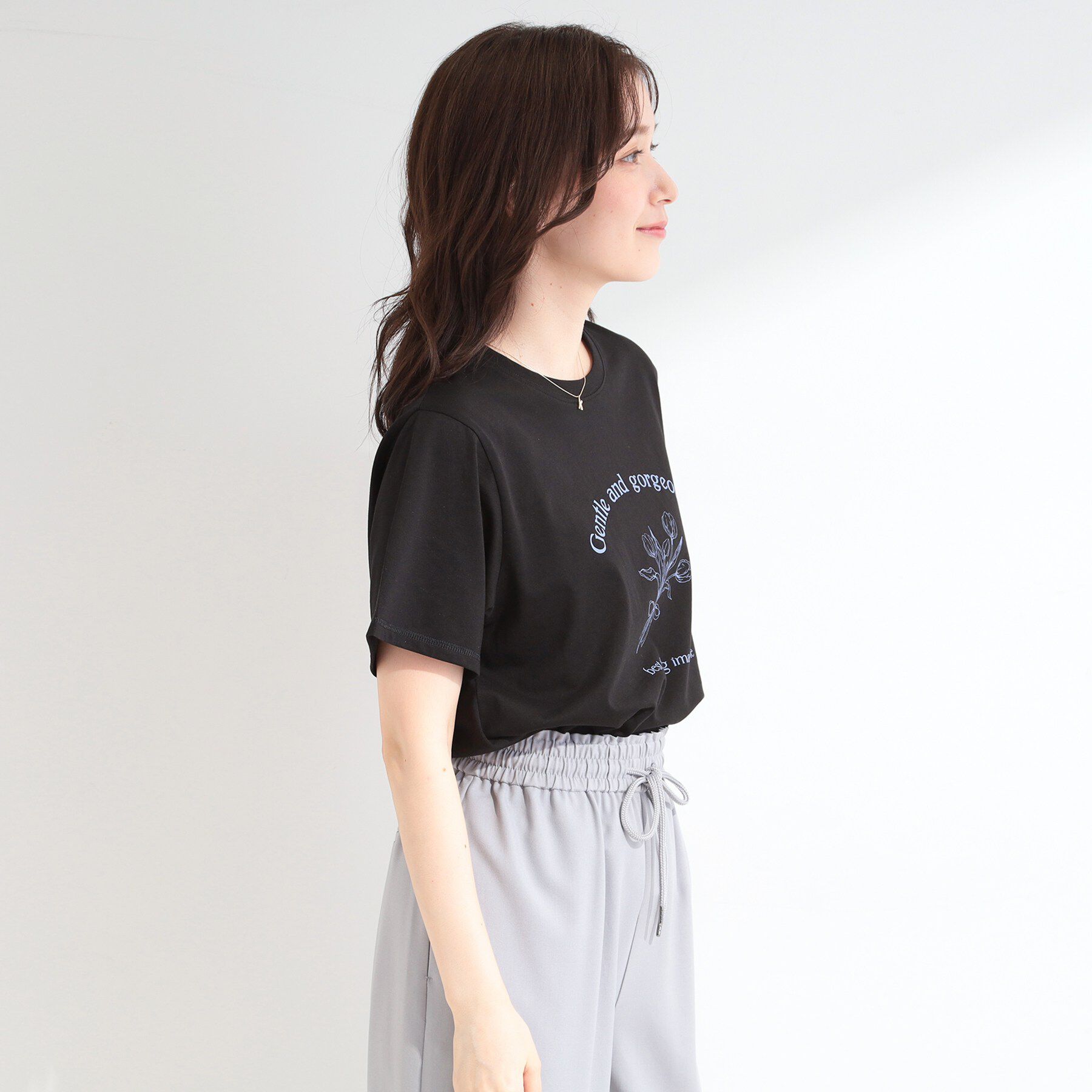 SHOO･LA･RUE「【ひんやり/S-LL/洗濯機可】真夏に着たい 大人のベーシックカラープリントTシャツ」|Tシャツ・カットソー|