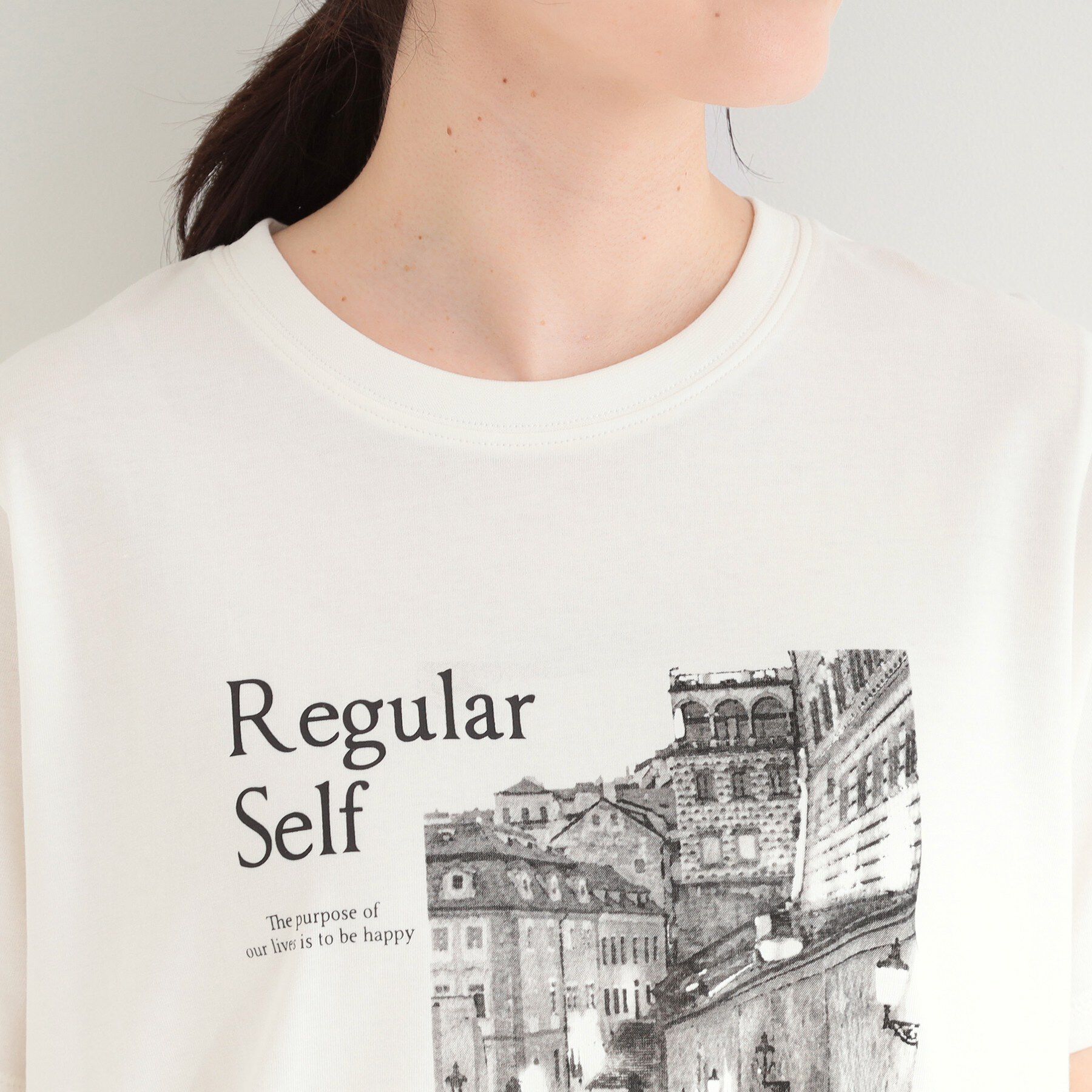 SHOO･LA･RUE「【ひんやり/S-LL/洗濯機可】真夏に着たい 大人のベーシックカラープリントTシャツ」|Tシャツ・カットソー|