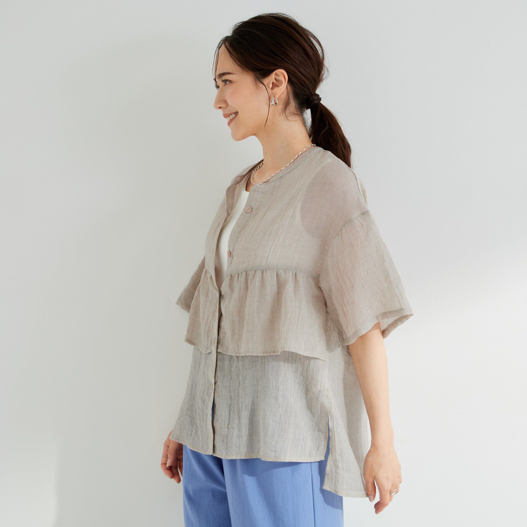 SHOO･LA･RUE「フロントフリル シアーワッシャーブラウス」|シャツ・ブラウス|