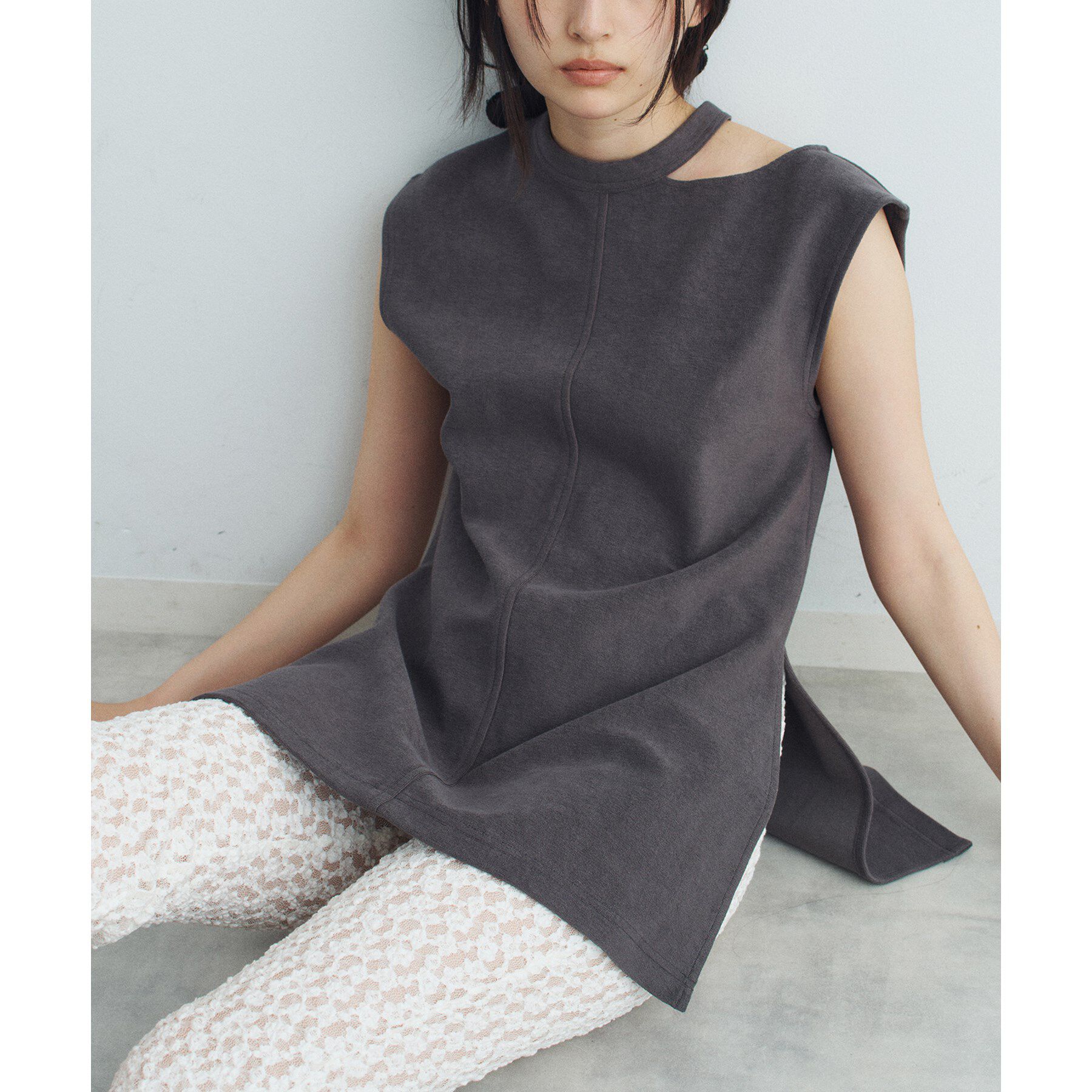 CODE A「pile cutout tee」|Tシャツ・カットソー|グレー(012)